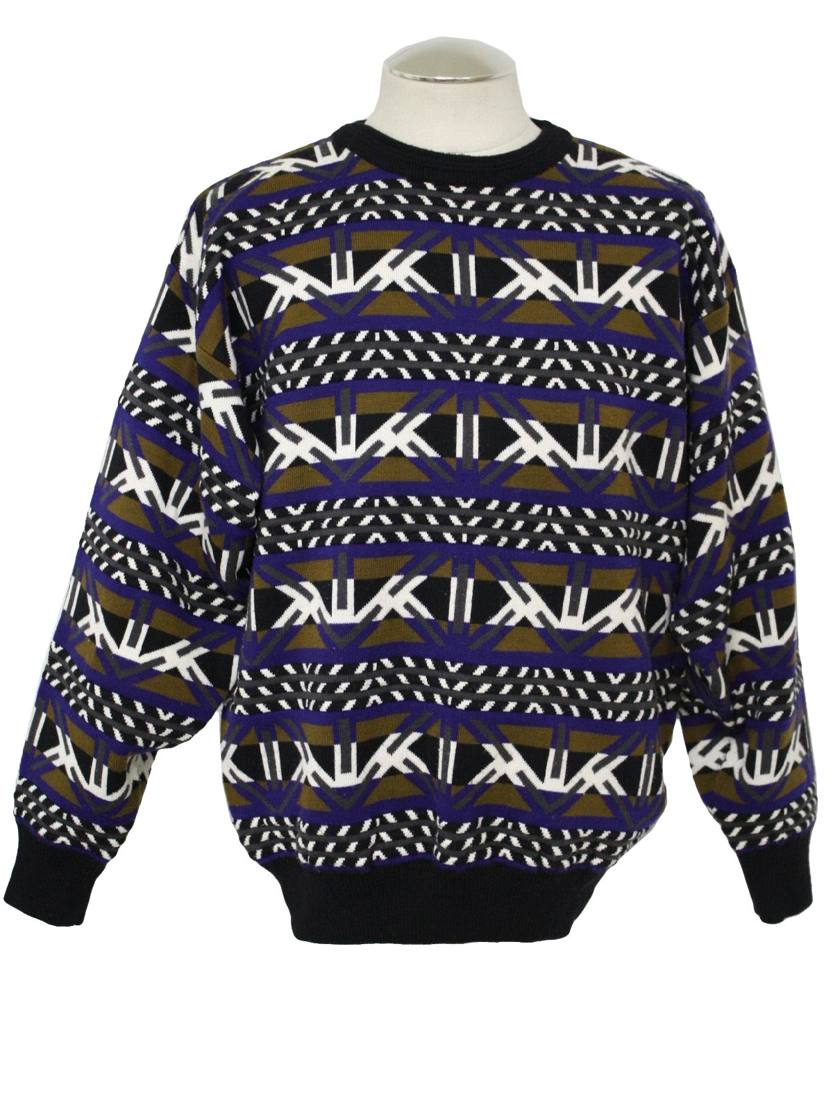Eighties Vintage Sweater: 80s -Ossi Ski wear- Mens black, white, blue ...