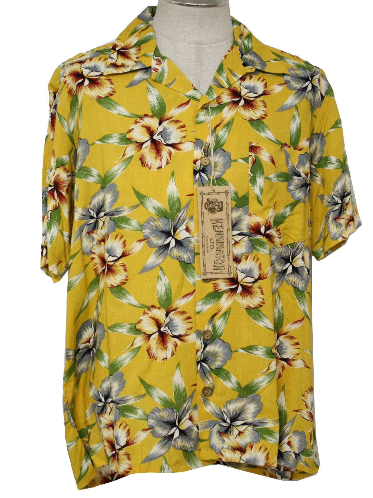 Retro Nineties Hawaiian Shirt: 90s -Kennington- Mens golden yellow with ...