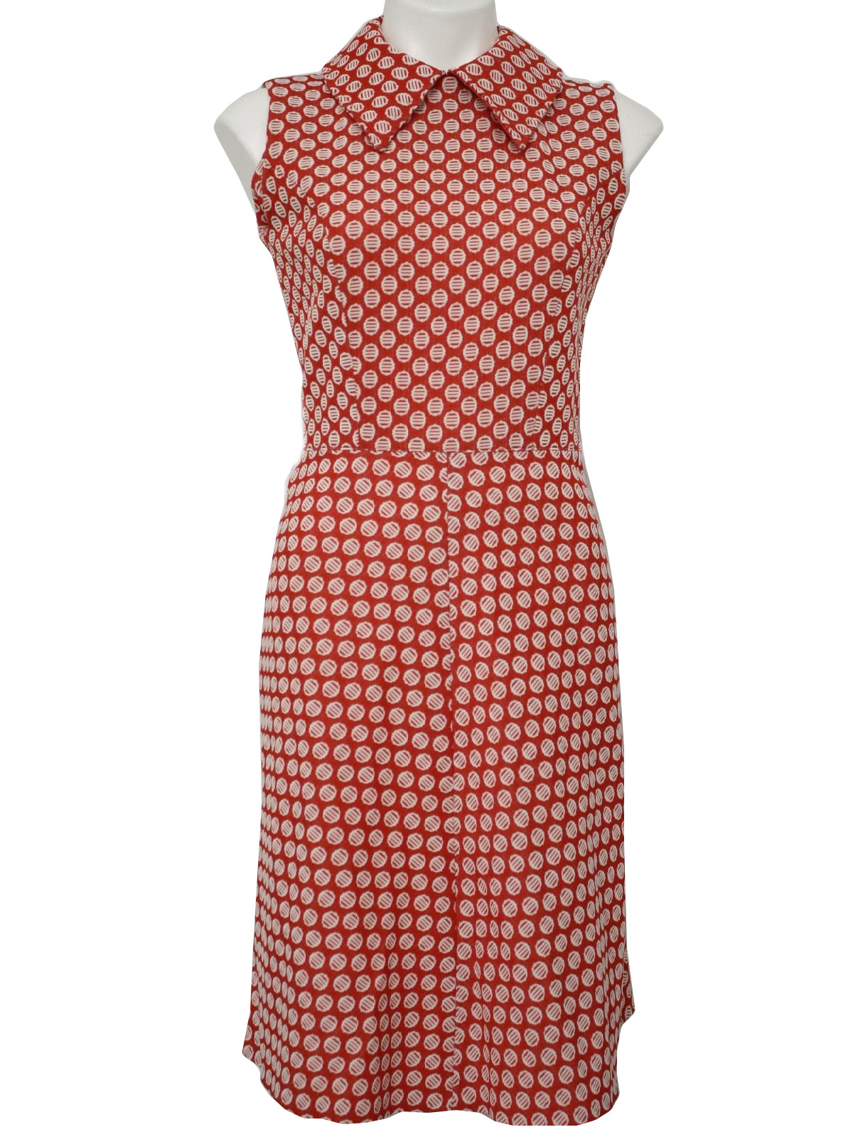 1960s Dress: 60s -no label- Womens red and white polyester knit ...