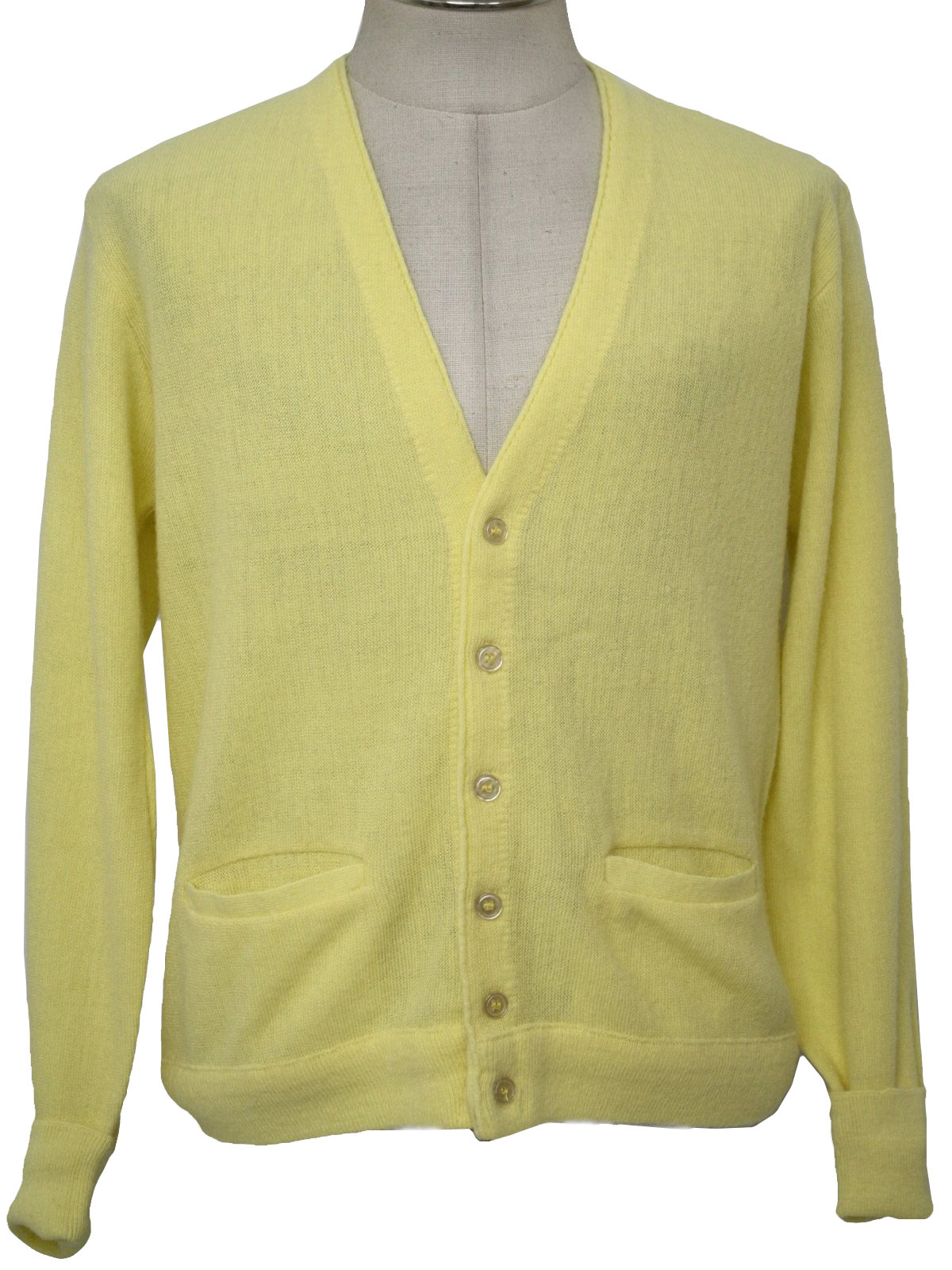 80's Cabot Caridgan Sweater: 80s -Cabot- Mens lemon yellow acrylic ...
