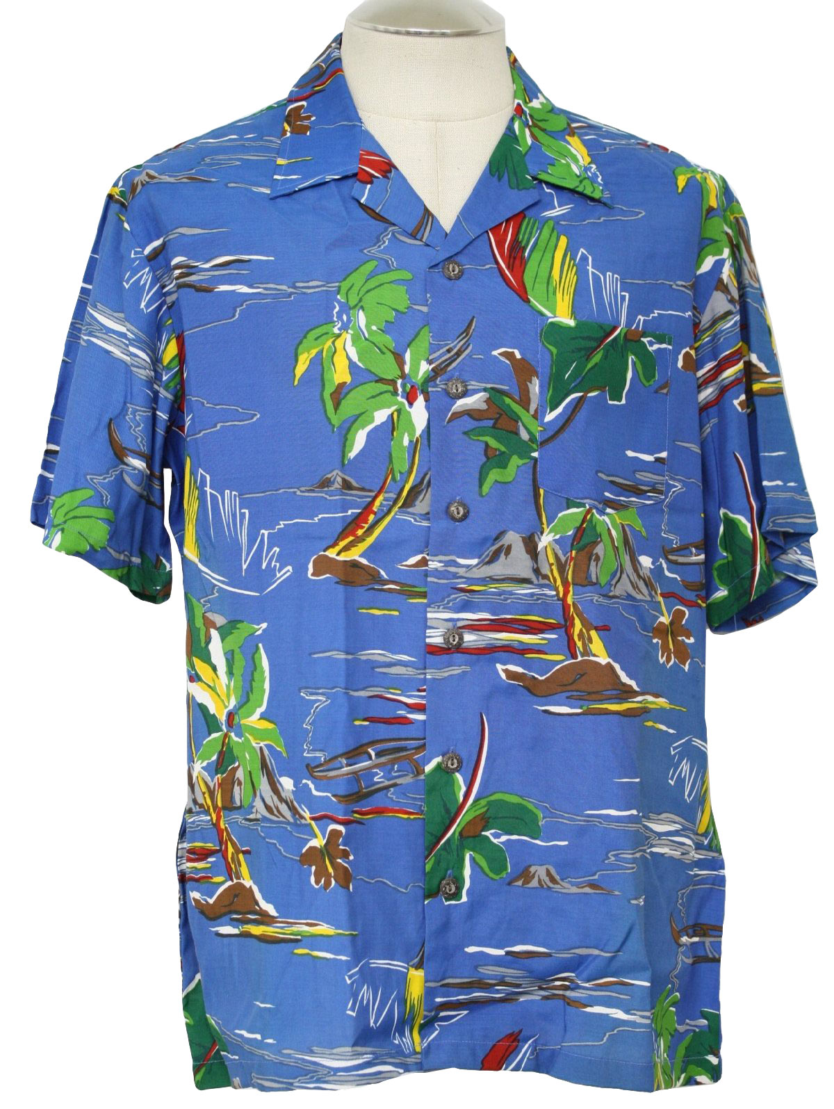 1980s Vintage Hawaiian Shirt: 80s -Kennington- Mens blue, greens ...