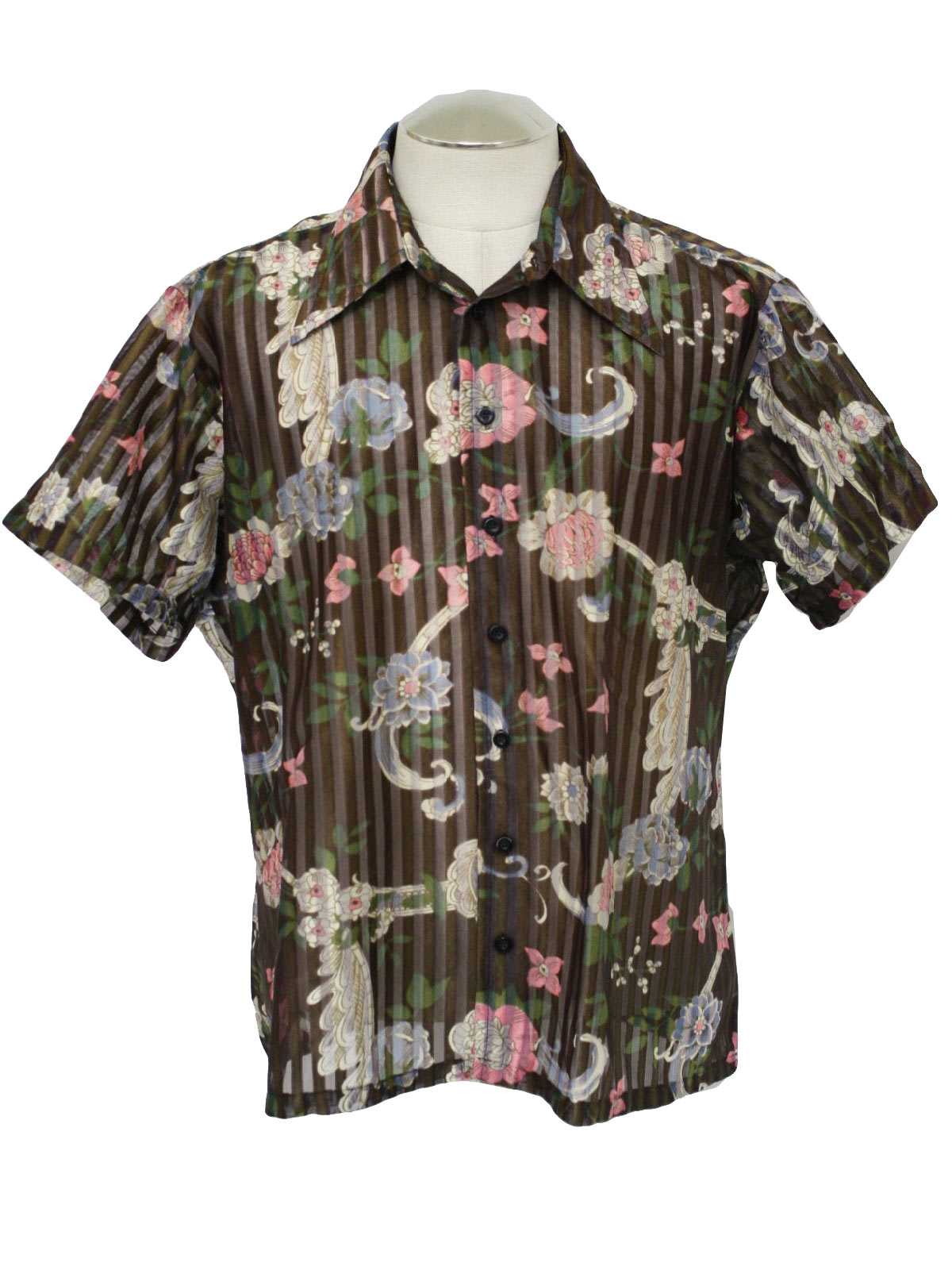 70s Vintage Burma Print Disco Shirt: 70s -Burma- Mens dark brown with ...