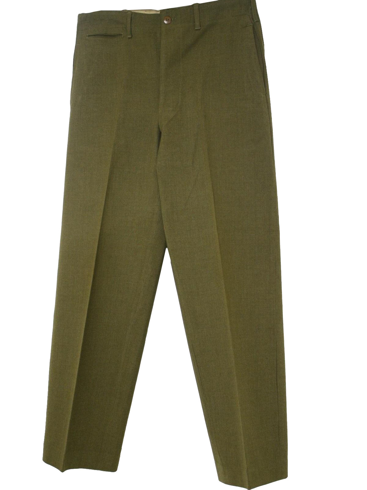 1940's Vintage Pants: 40s -No Label- Mens light olive green wool serge ...