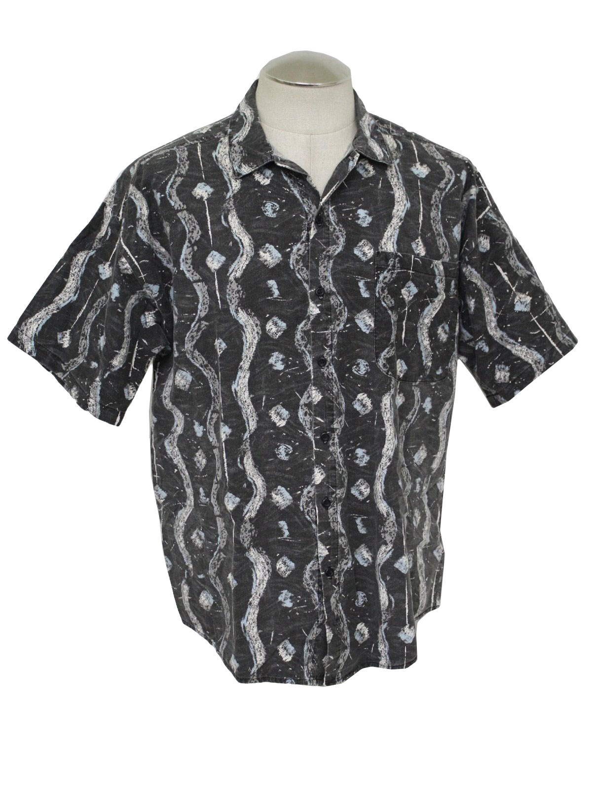 Vintage 80s Shirt: 80s -Frank- Mens black, charcoal, gray, blue, white ...