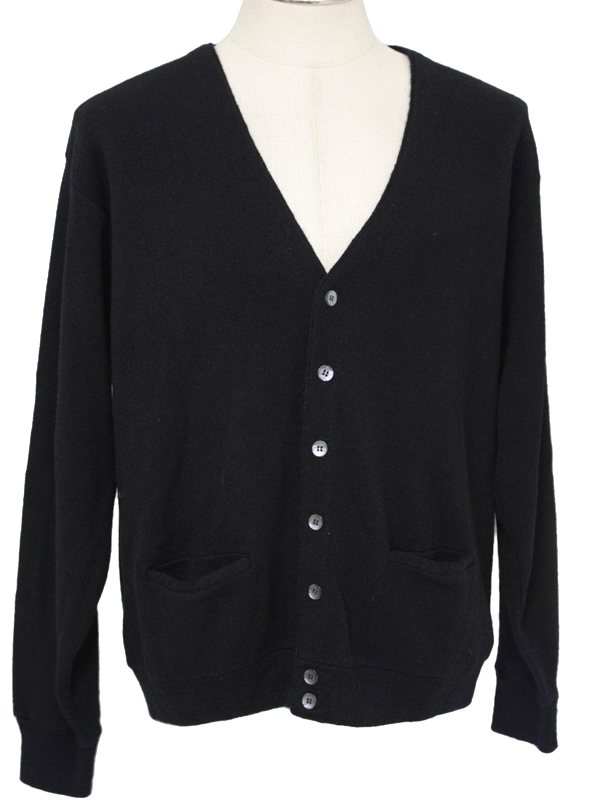 70s Vintage Caridgan Sweater: 60s -No Label- Mens black acrylic blend ...