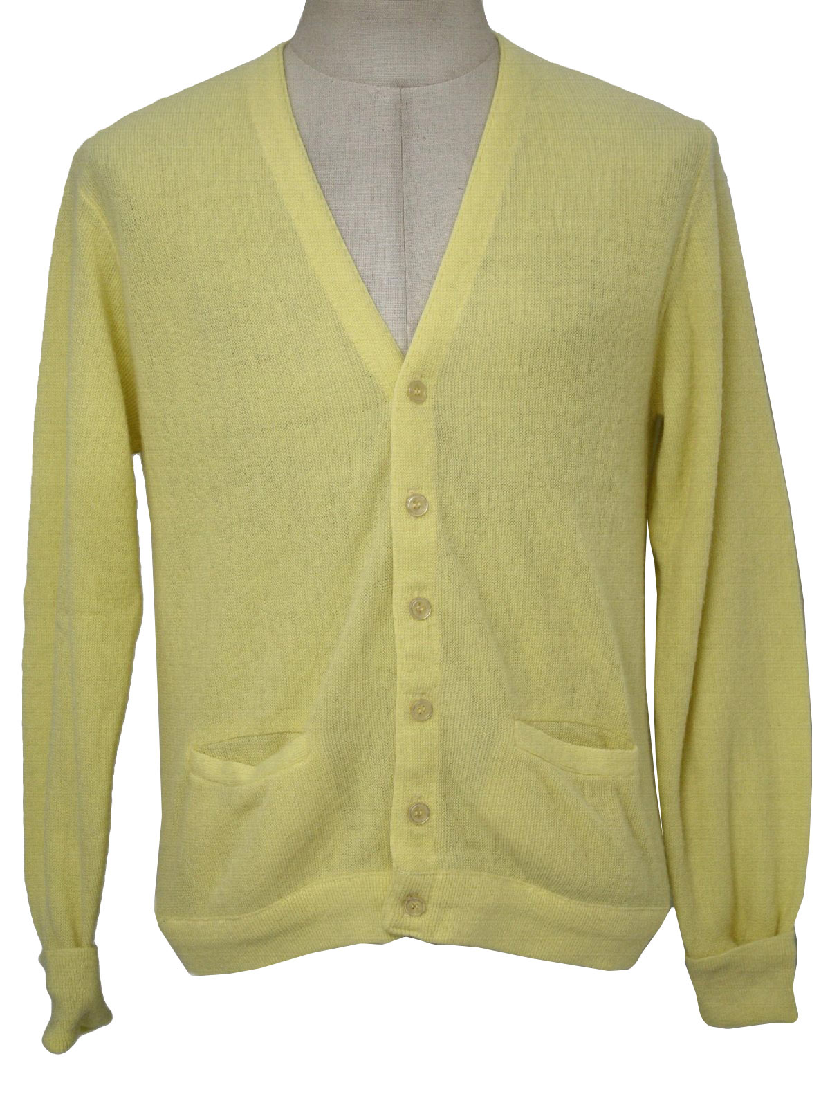 70's Vintage Caridgan Sweater: 70s -Cabot- Mens pale yellow acrylic ...
