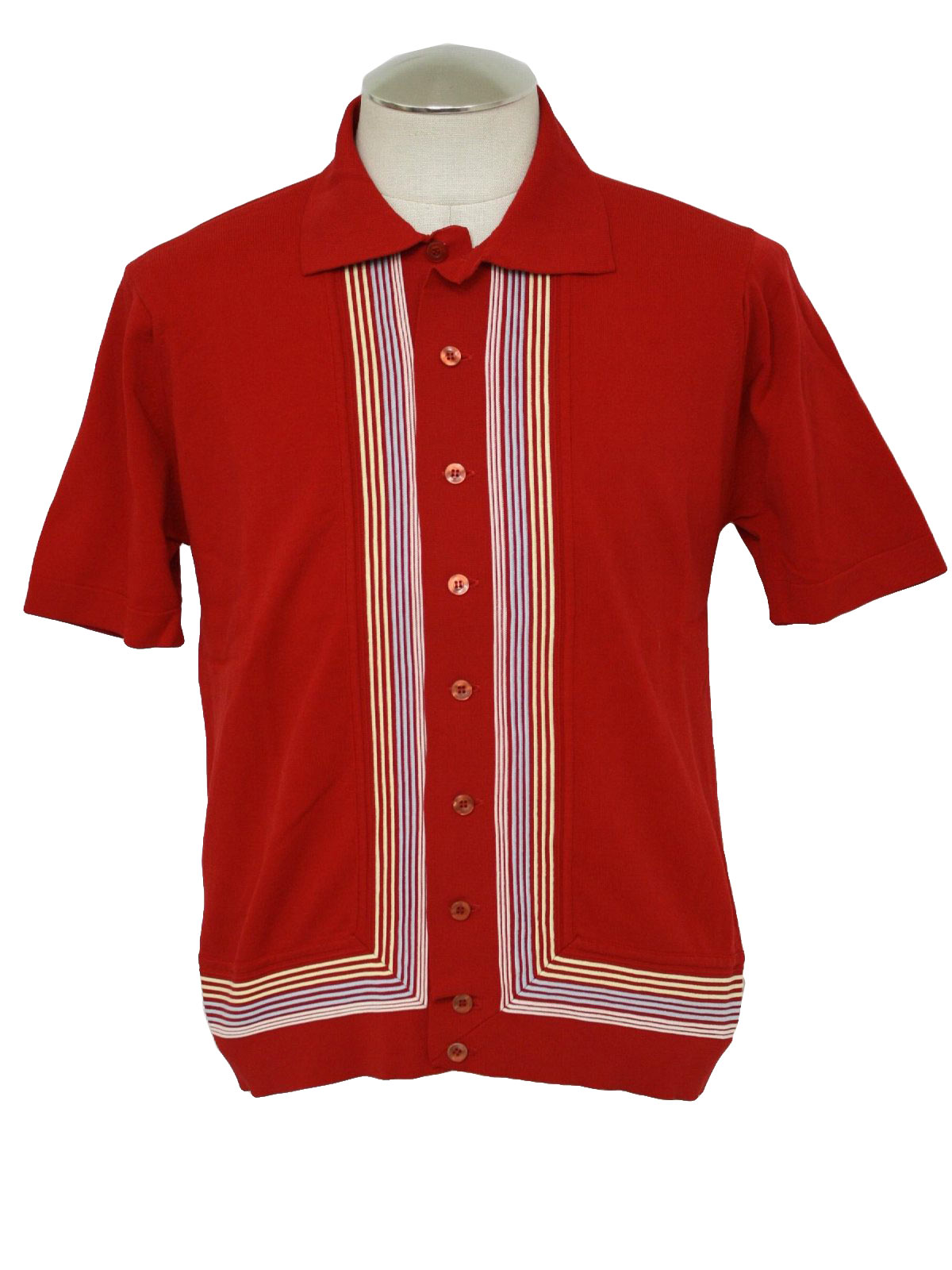 Vintage 1960's Knit Shirt: 60s -Missing Label- Mens cherry red ...