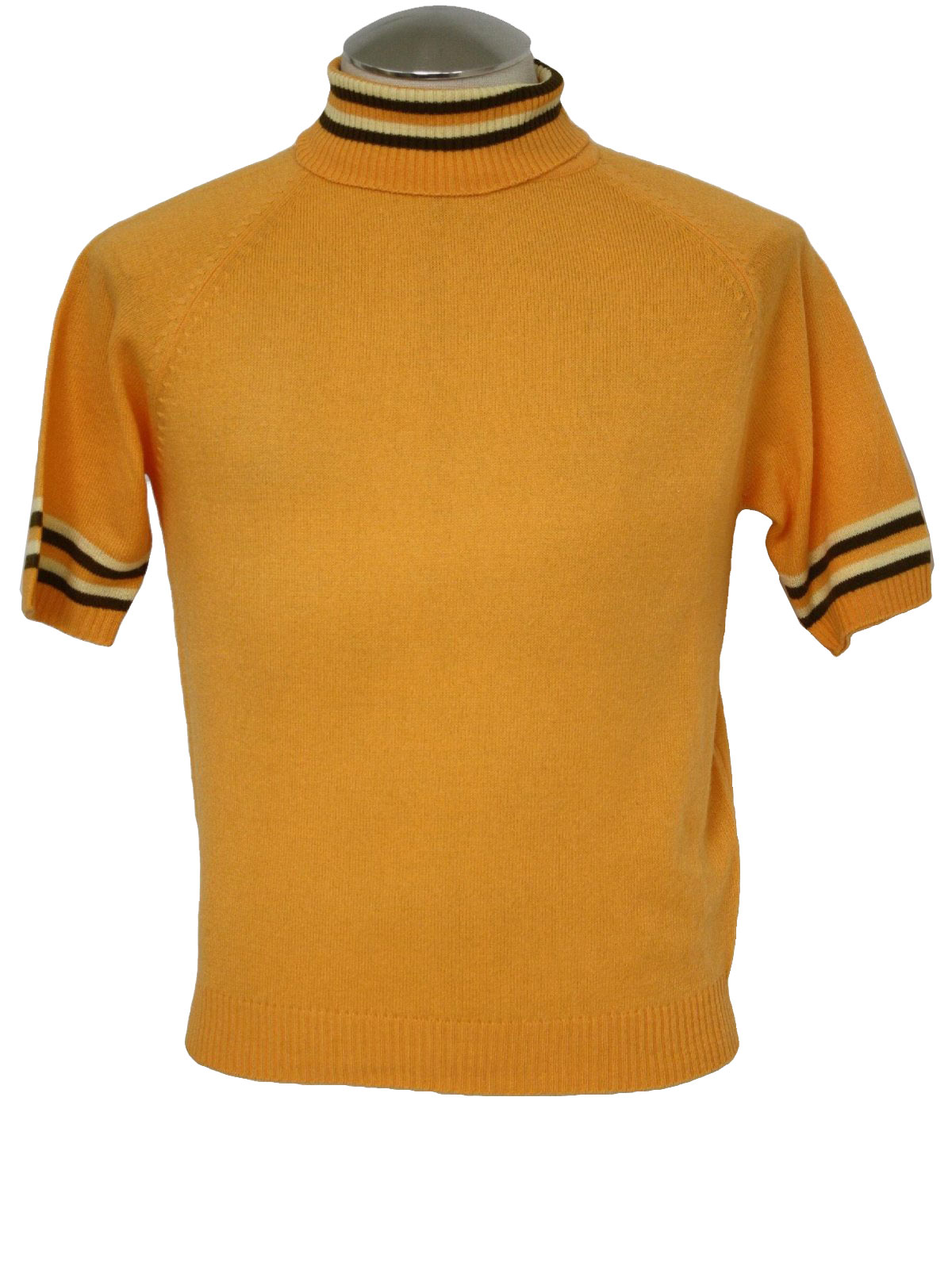 Vintage Short Sleeve High Neck Shirt Men's Small 70s Mod Brown Mockneck Top
