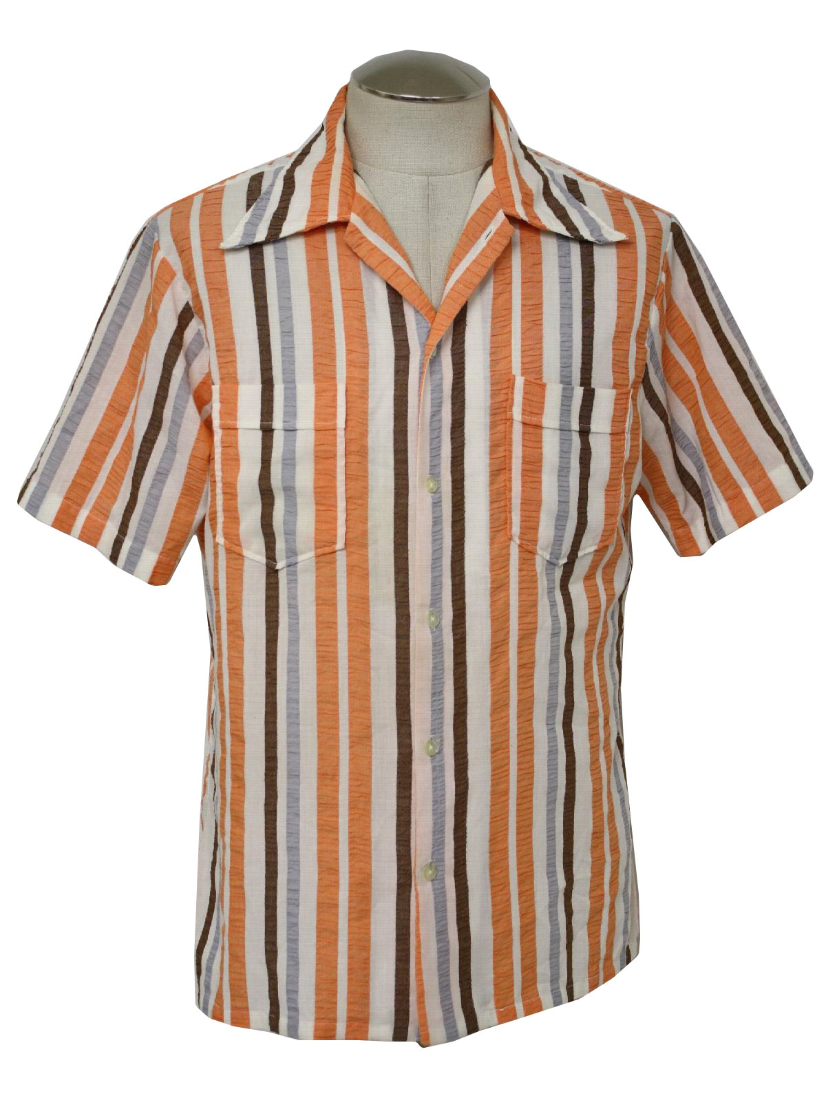 Vintage Sears 1970s Shirt: 70s -Sears- Mens white, orange cream, brown ...
