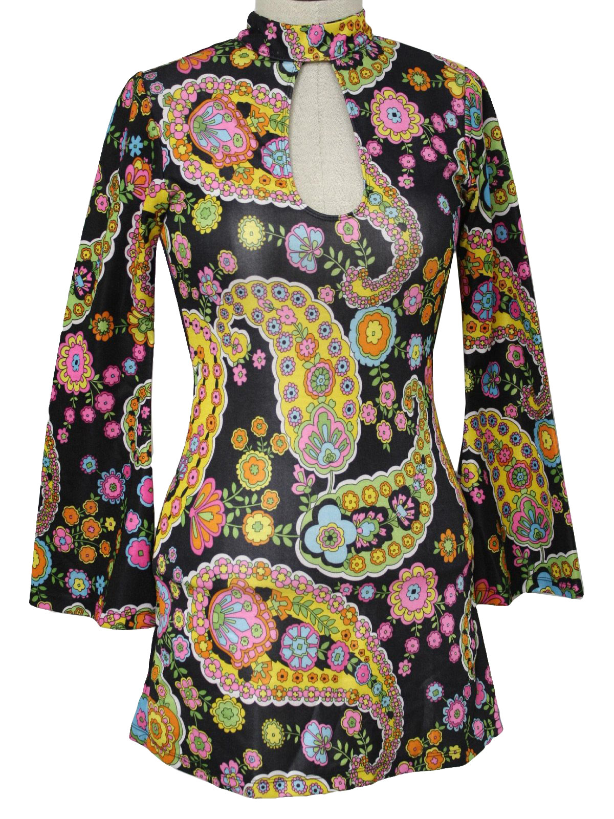 Vintage 70s Mini Dress: 70s -no label- Womens or girls black, hot pink ...