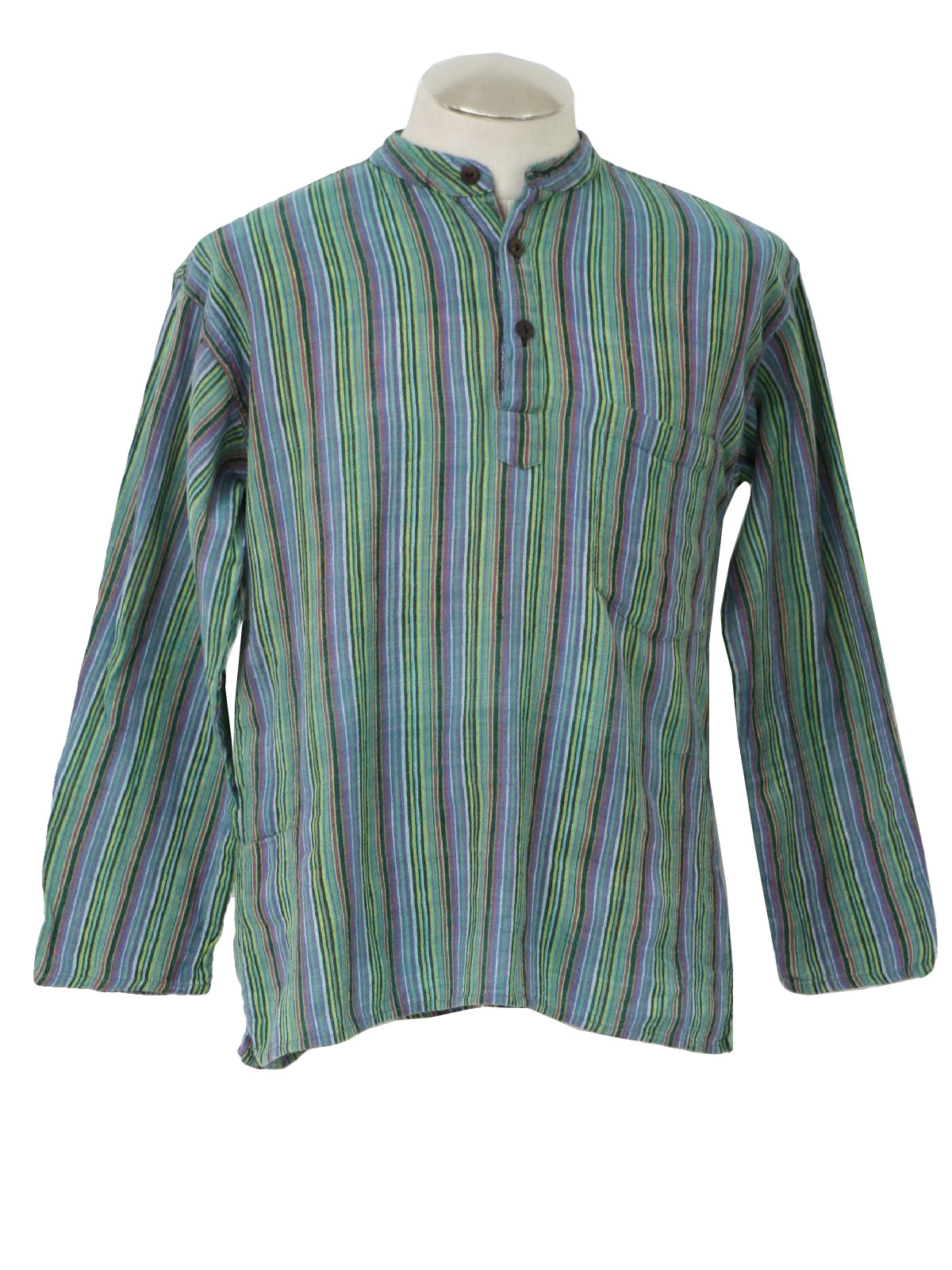 Vintage 1970's Hippie Shirt: 70s -fabric label- Mens shades of green ...