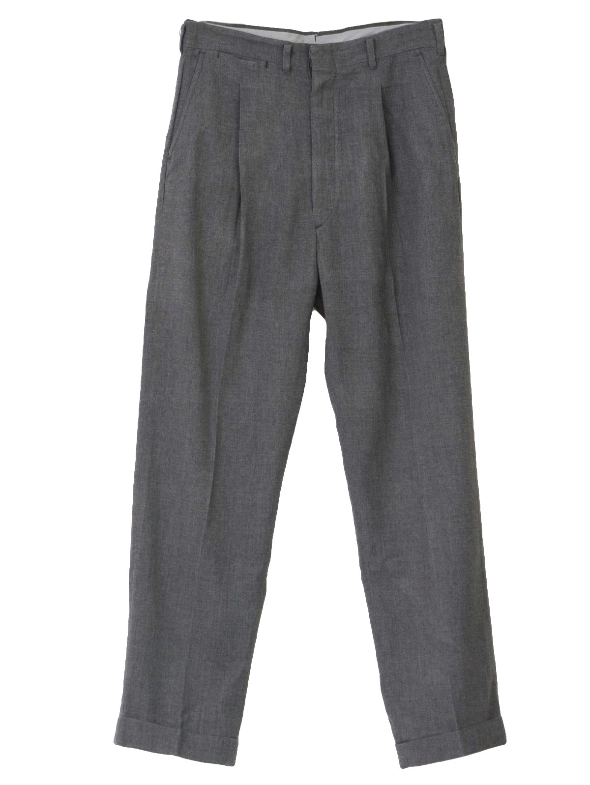 50s Pants: 50s -No Label- Mens gray heather drapey acrylic poplin ...