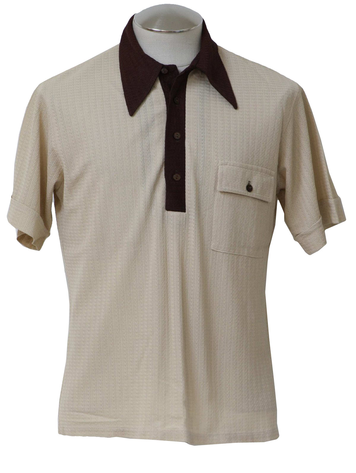 70's Vintage Shirt: 70s -Don Loper- Mens beige and dark rosewood brown ...