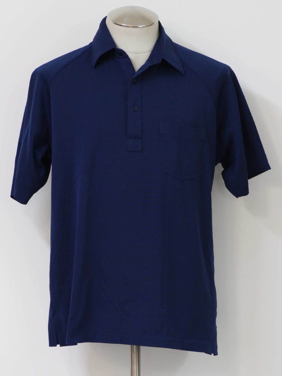 Vintage 1980's Shirt: 80s -Palmland- Mens dark blue polyester and ...