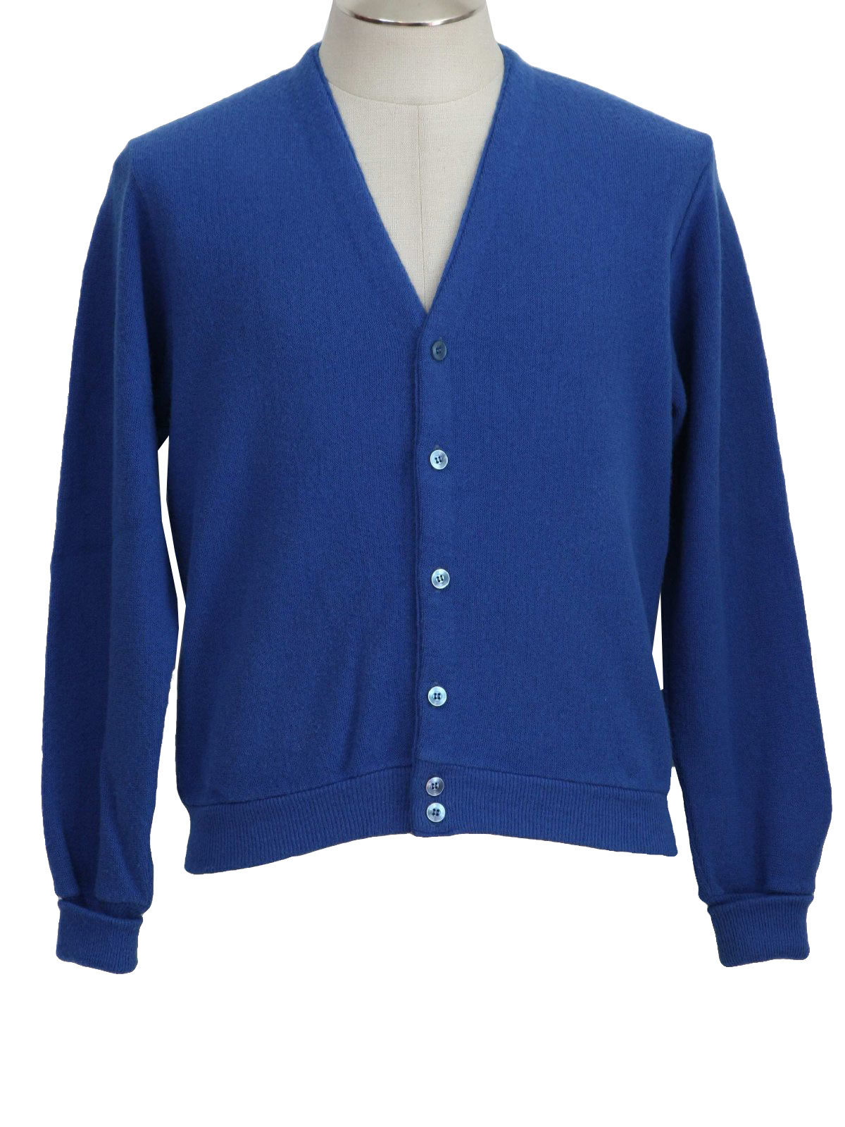 Vintage 1980s Caridgan Sweater: 80s -no label- Mens sapphire blue ...