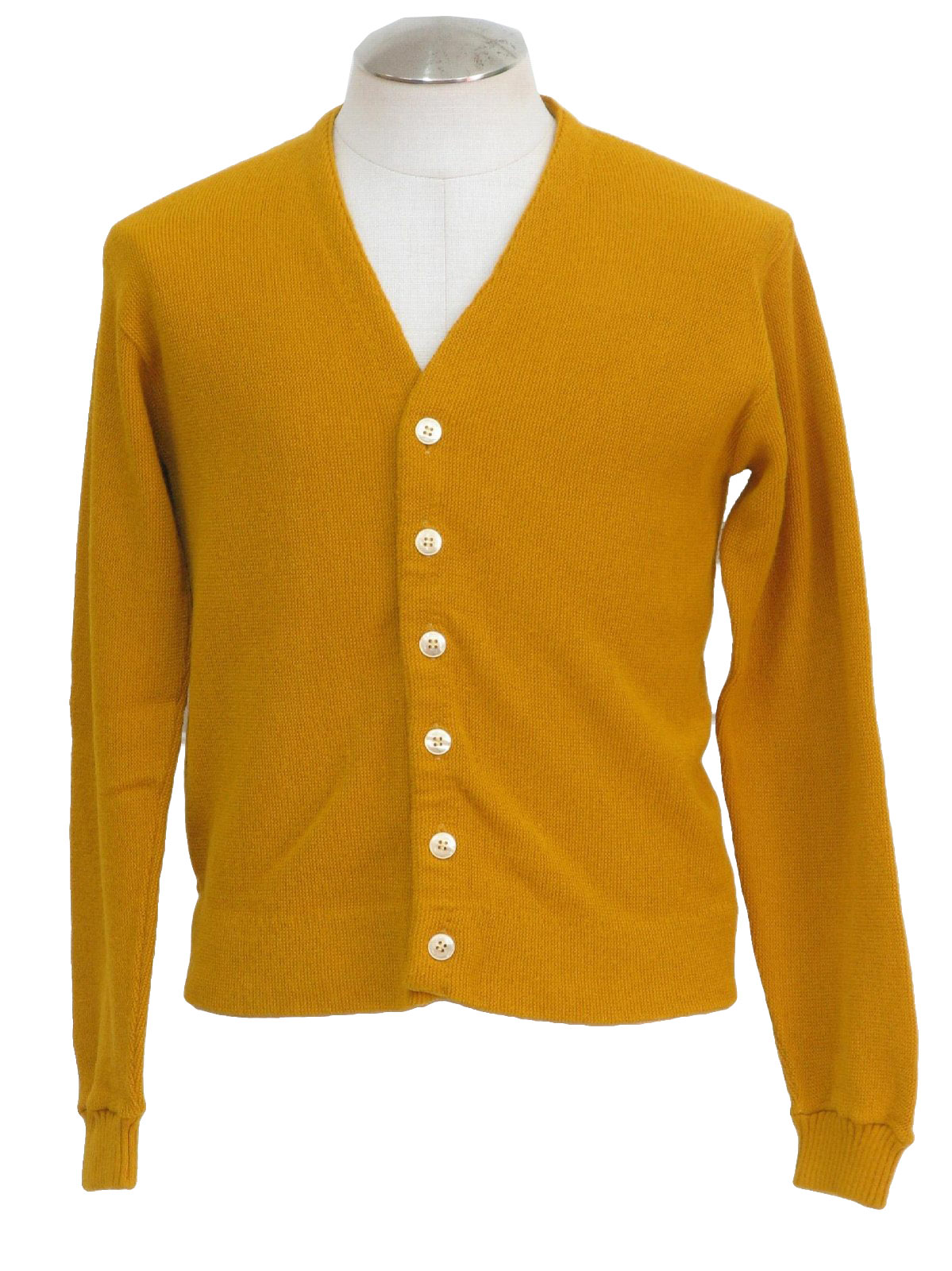 60s Vintage Caridgan Sweater: 60s -no label- Mens harvest gold acrylic ...