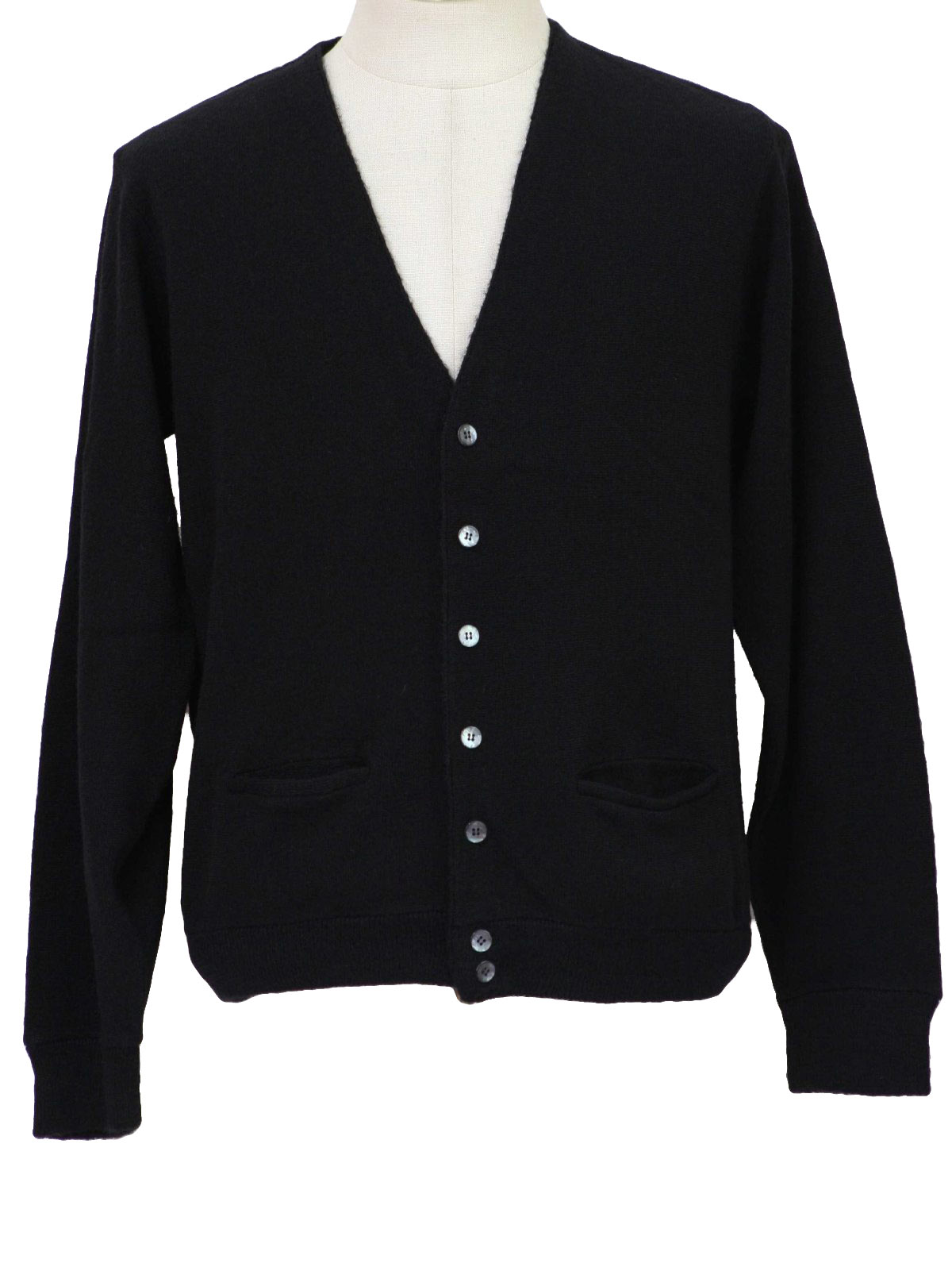 Sears 60's Vintage Caridgan Sweater: 60s -Sears- Mens black acrylic ...