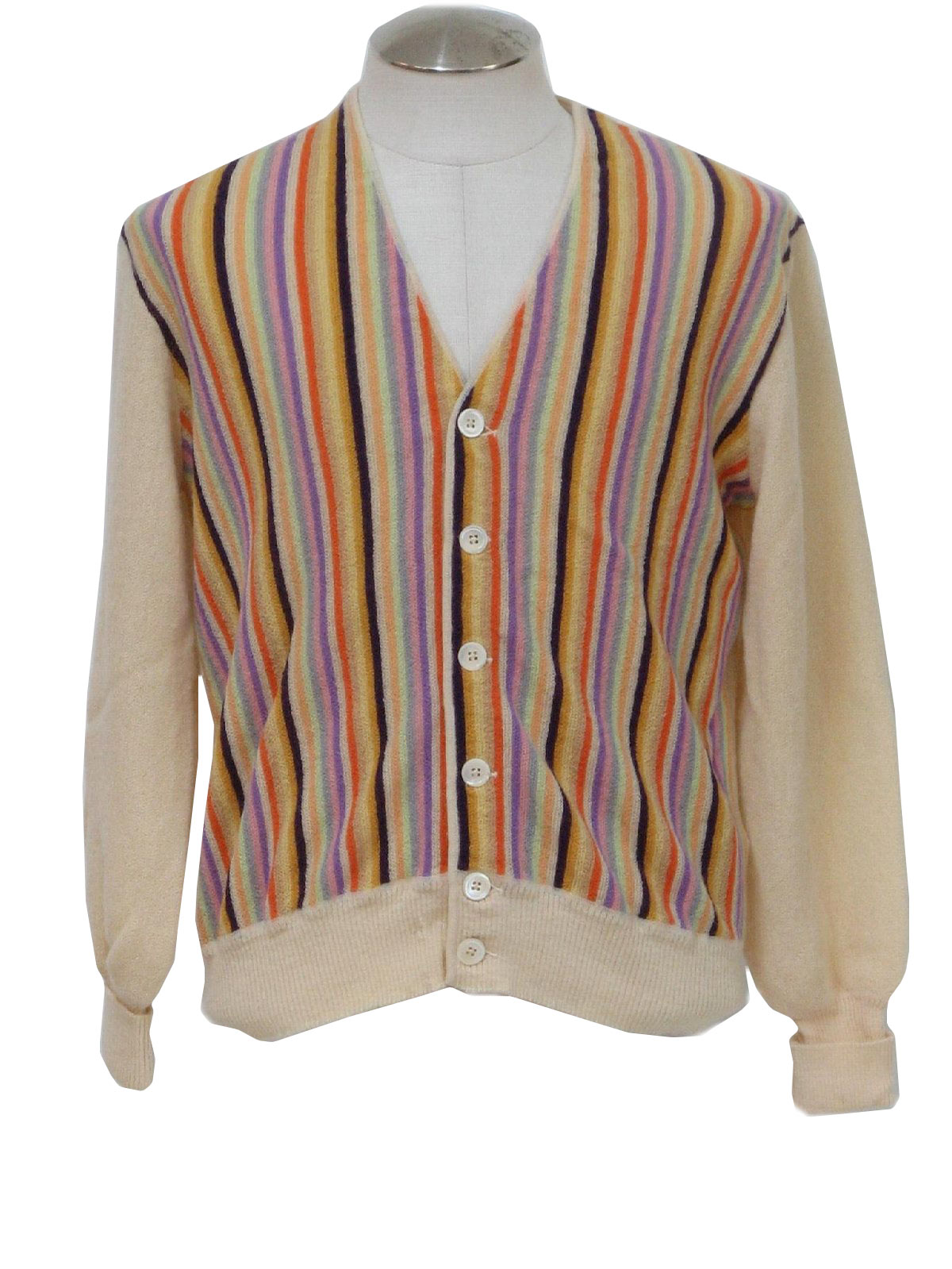 70s Retro Caridgan Sweater: 70s -Quanpaca- Mens cream and multi color ...