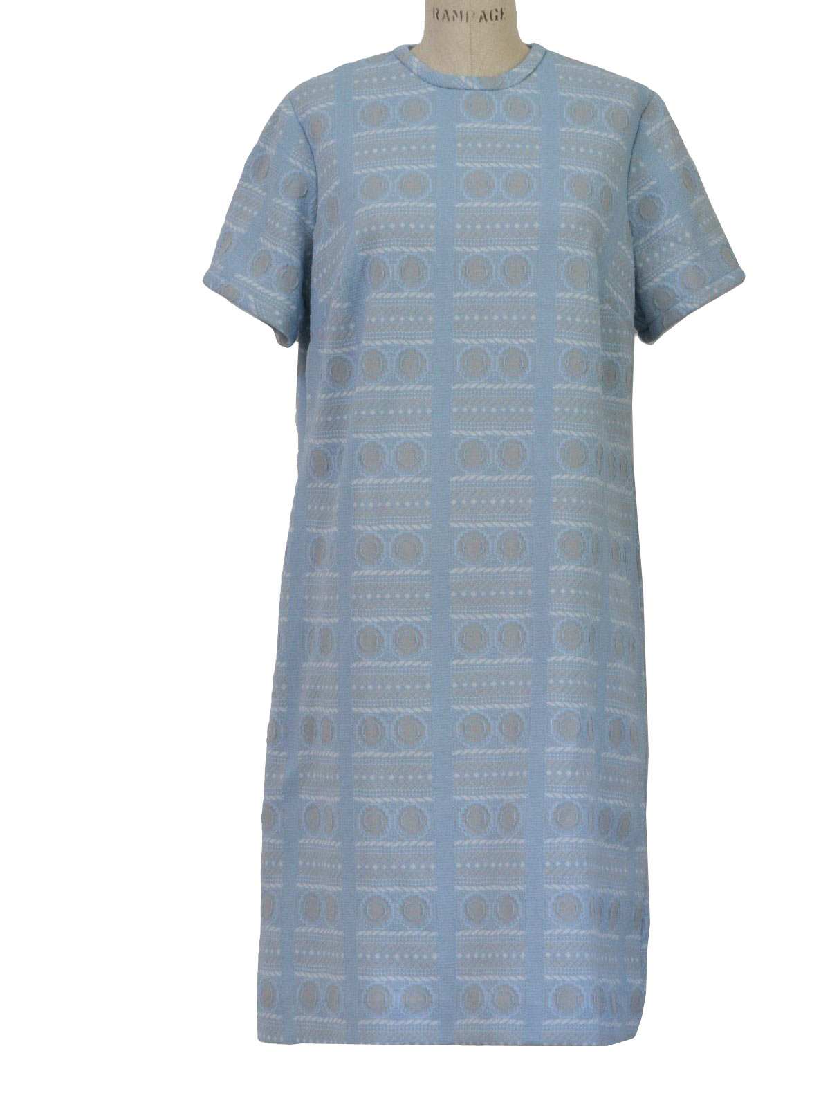Vintage Seventies Dress: 70s -no label- Womens light blue, grey and ...
