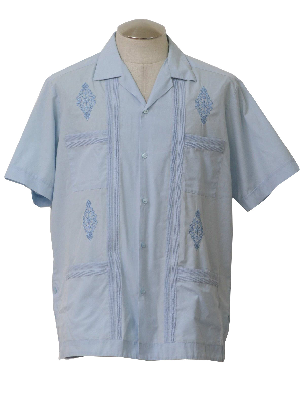 Vintage 80s Guayabera Shirt: 80s -Ravgo- Mens light blue polyester and ...
