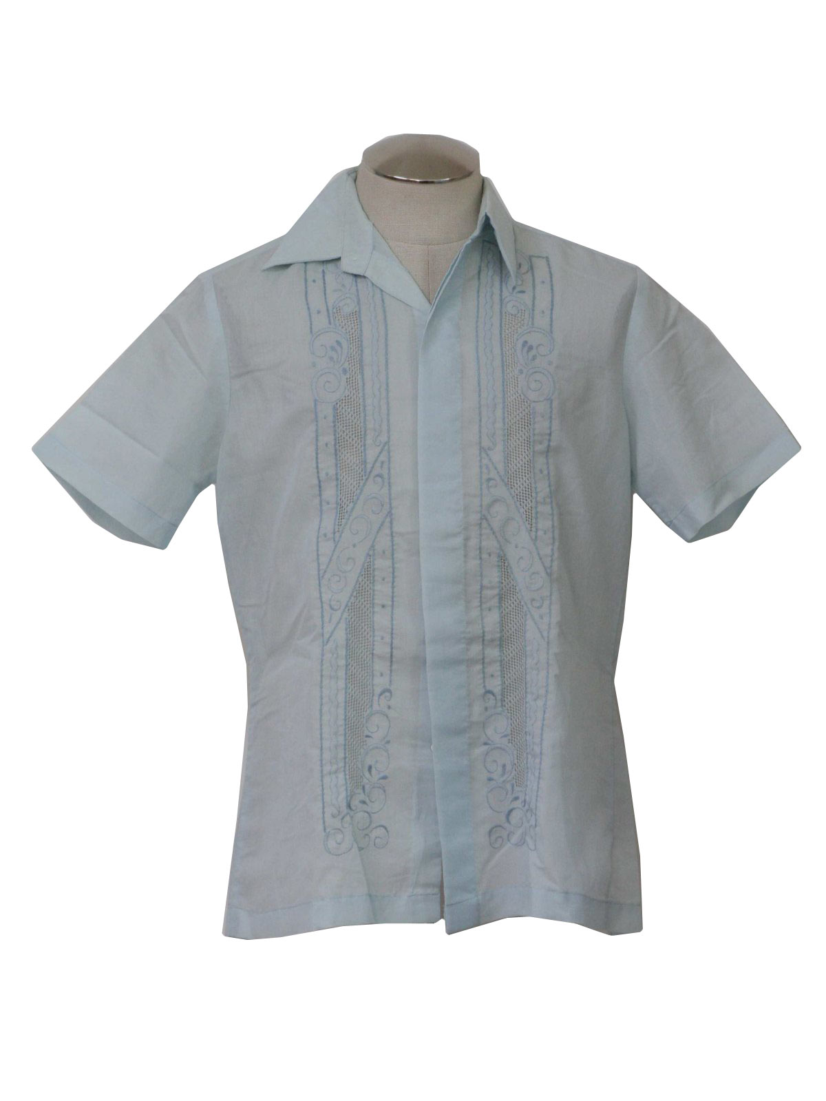 Retro 90's Guayabera Shirt: 90s SM Collection- Mens pale blue polyester ...