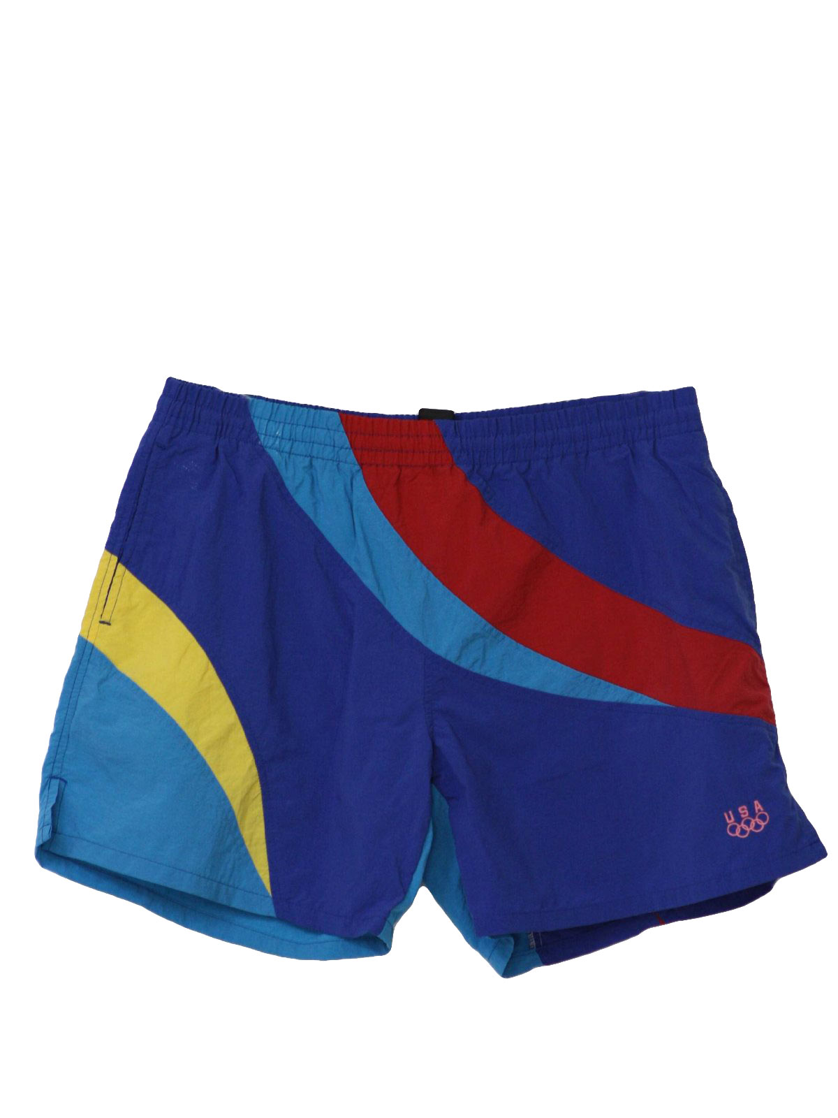 1980s USA Swimsuit/Swimwear: 80s -USA- Mens shaded blue, red and yellow ...