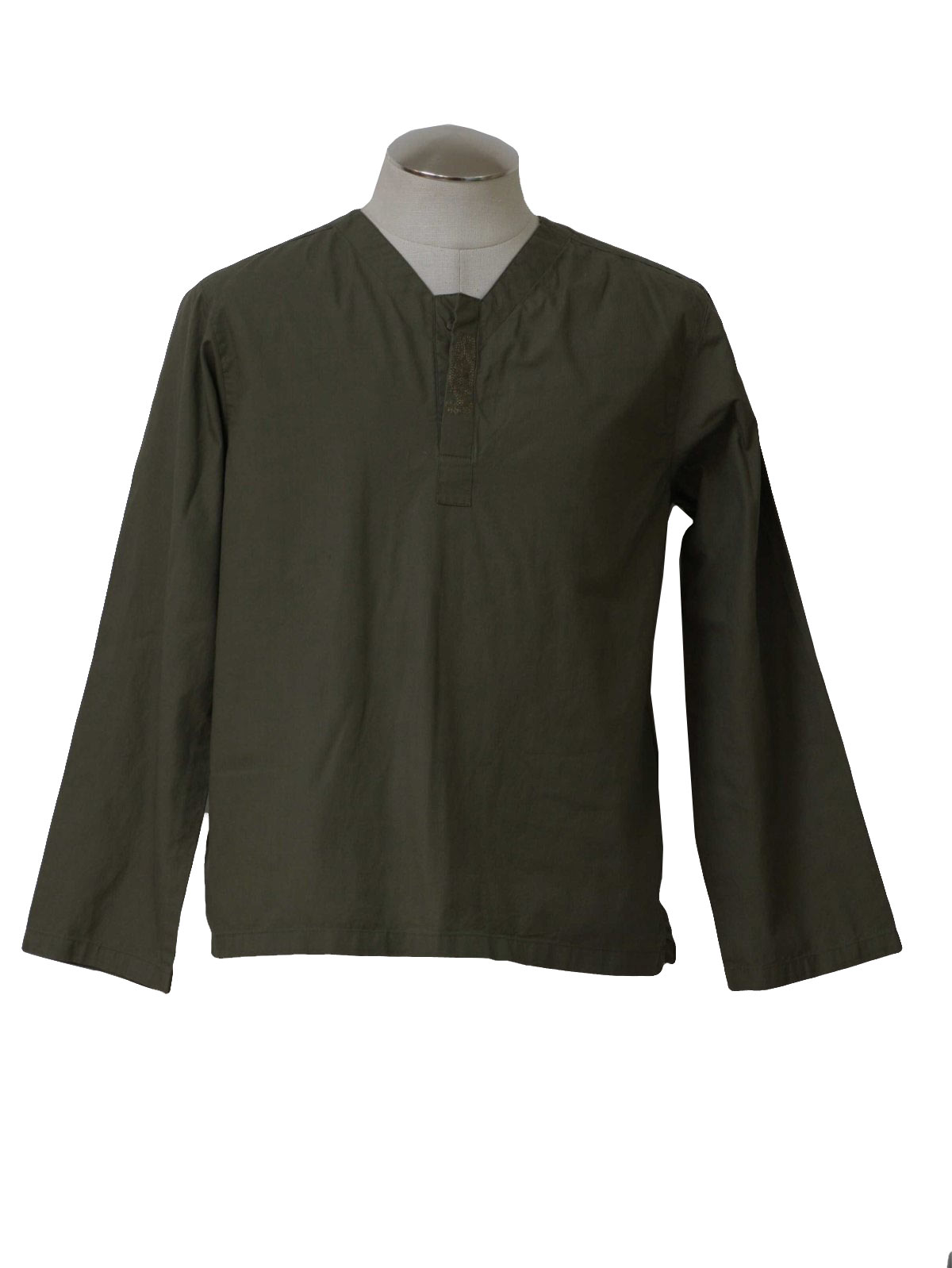 Aarong Eighties Vintage Hippie Shirt: 80s -Aarong- Mens olive cotton 
