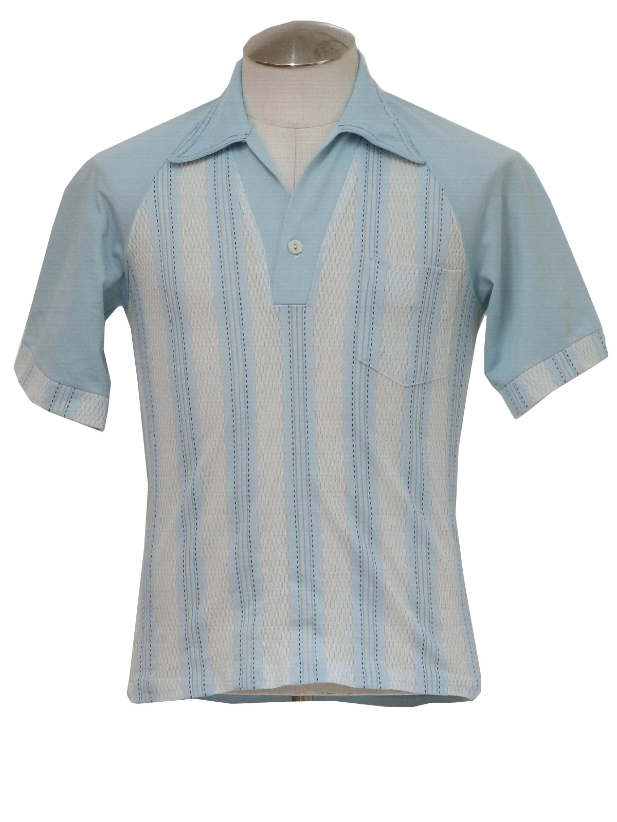 Vintage 1970's Knit Shirt: 70s -Kings Road- Mens powder blue, navy blue ...