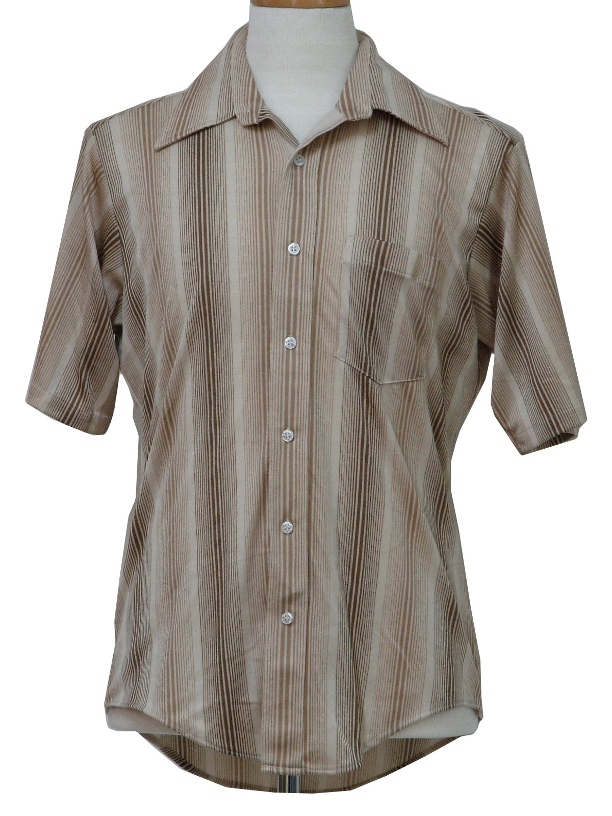 Vintage 1970's Print Disco Shirt 70s KMart Mens cream, brown, off