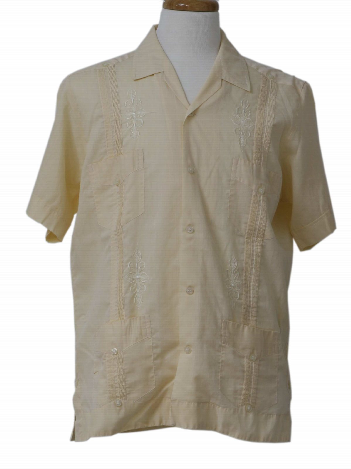 Retro 80's Guayabera Shirt: 80s -D Escalante- Mens cream-blush cotton ...