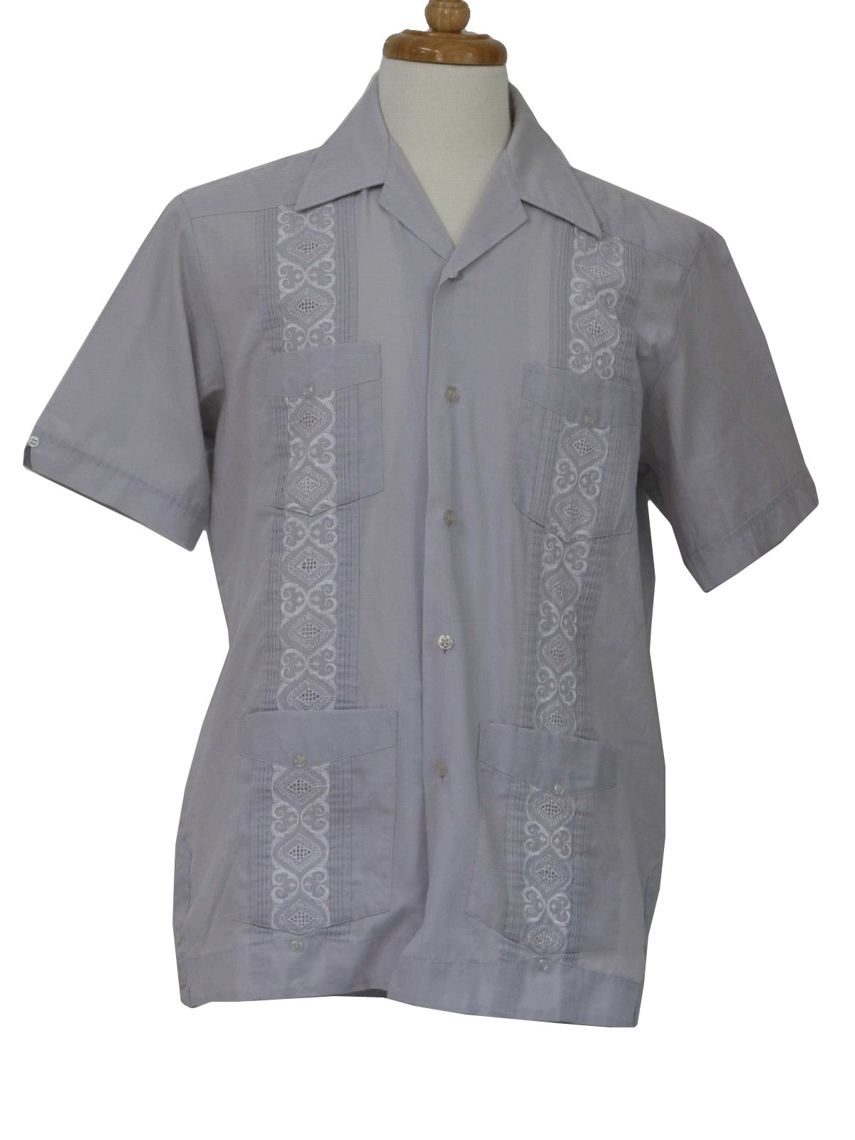 Vintage Romani 70's Guayabera Shirt: 70s -Romani- Mens grey polyester ...