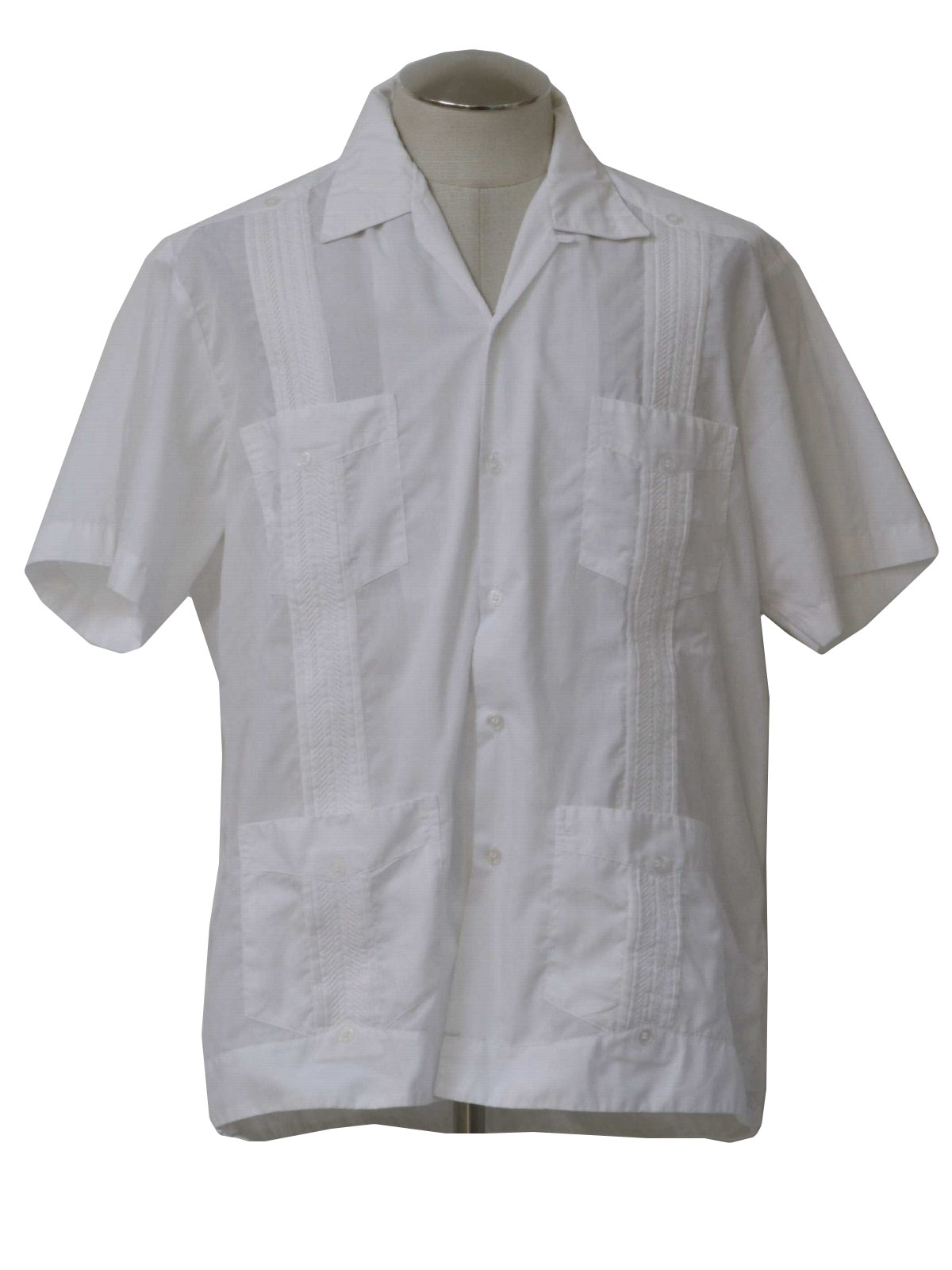 80s Retro Guayabera Shirt: 80s -Genuina Yacatera- Mens white polyester ...
