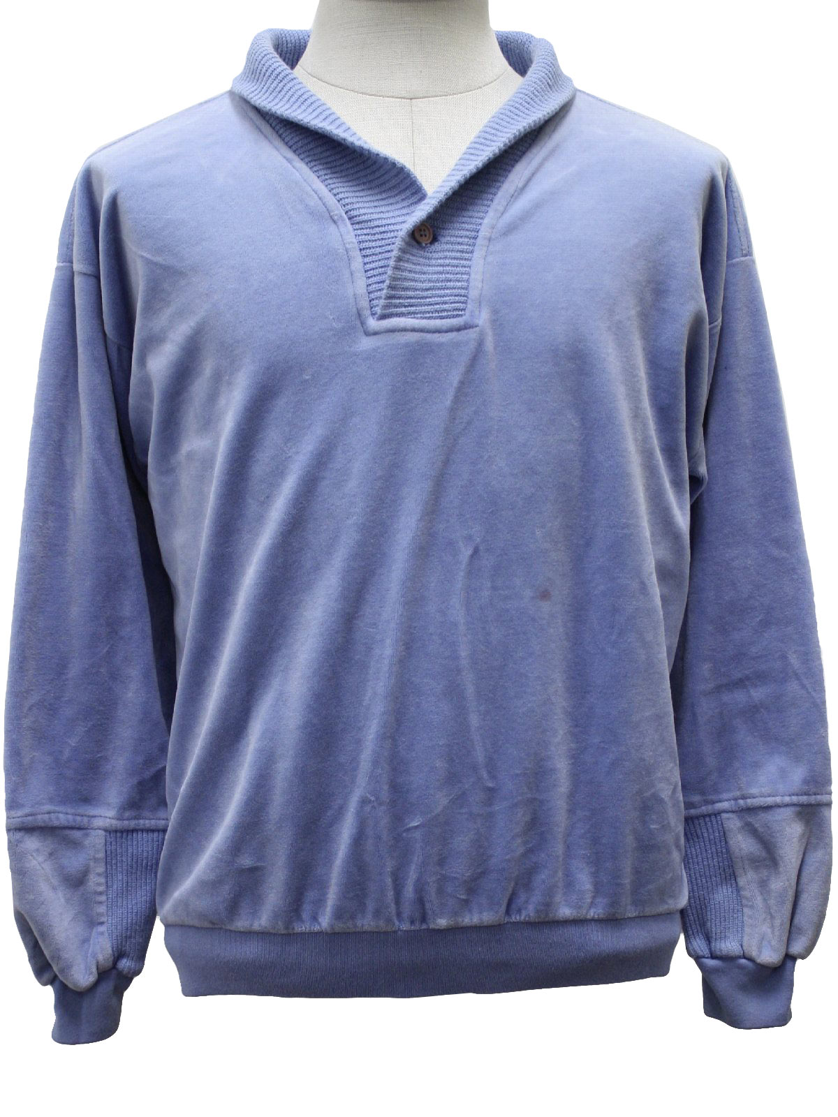 Eighties Vintage Velour Shirt: 80s -Mervyns- Mens light blue cotton and ...