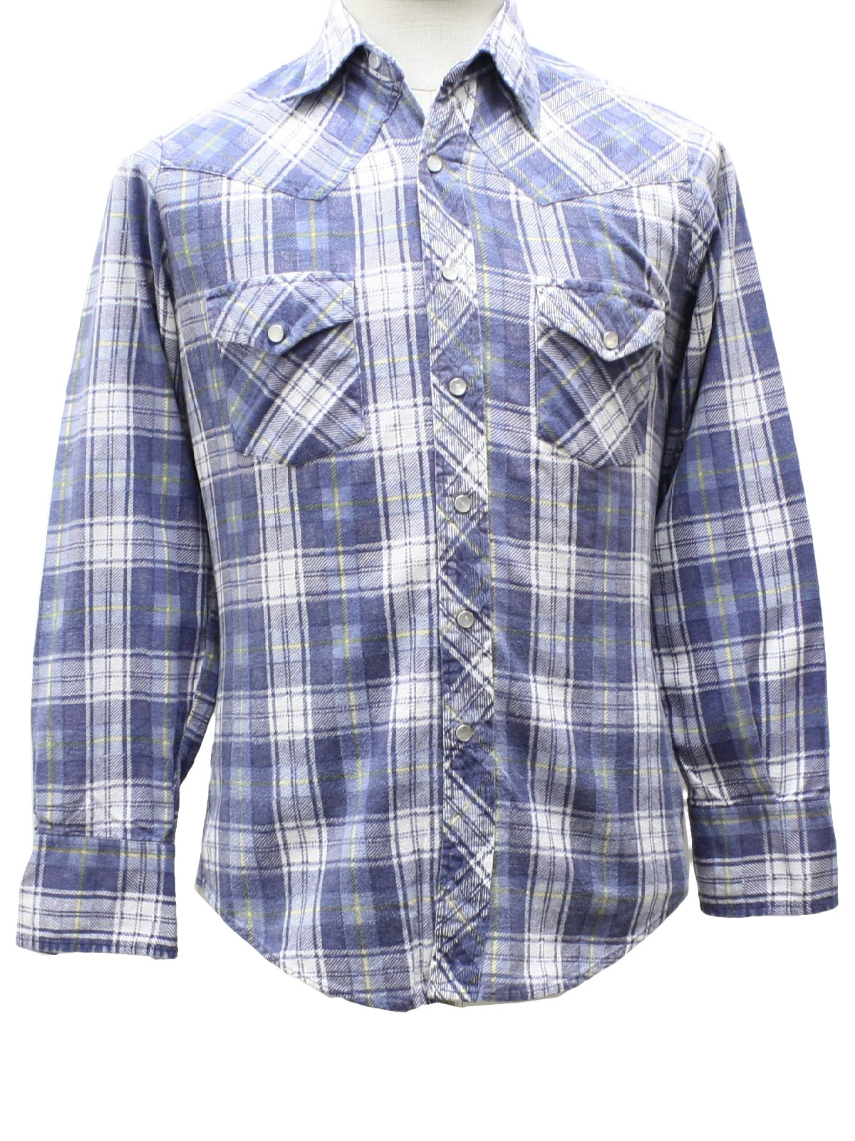 70s Vintage BJ R Western Shirt: 70s -BJ R- Mens shaded blue, white and ...
