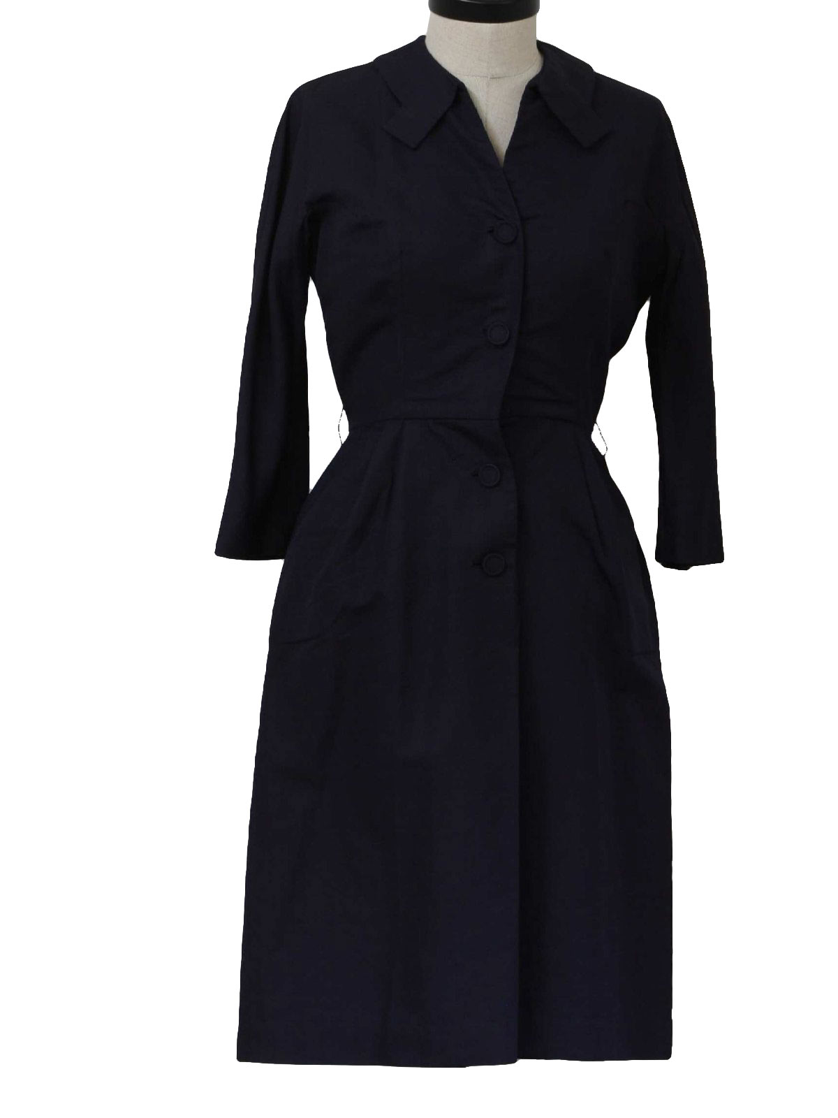 1940's Retro Dress: 40s -Label Missing- Womens dark navy, blended rayon ...