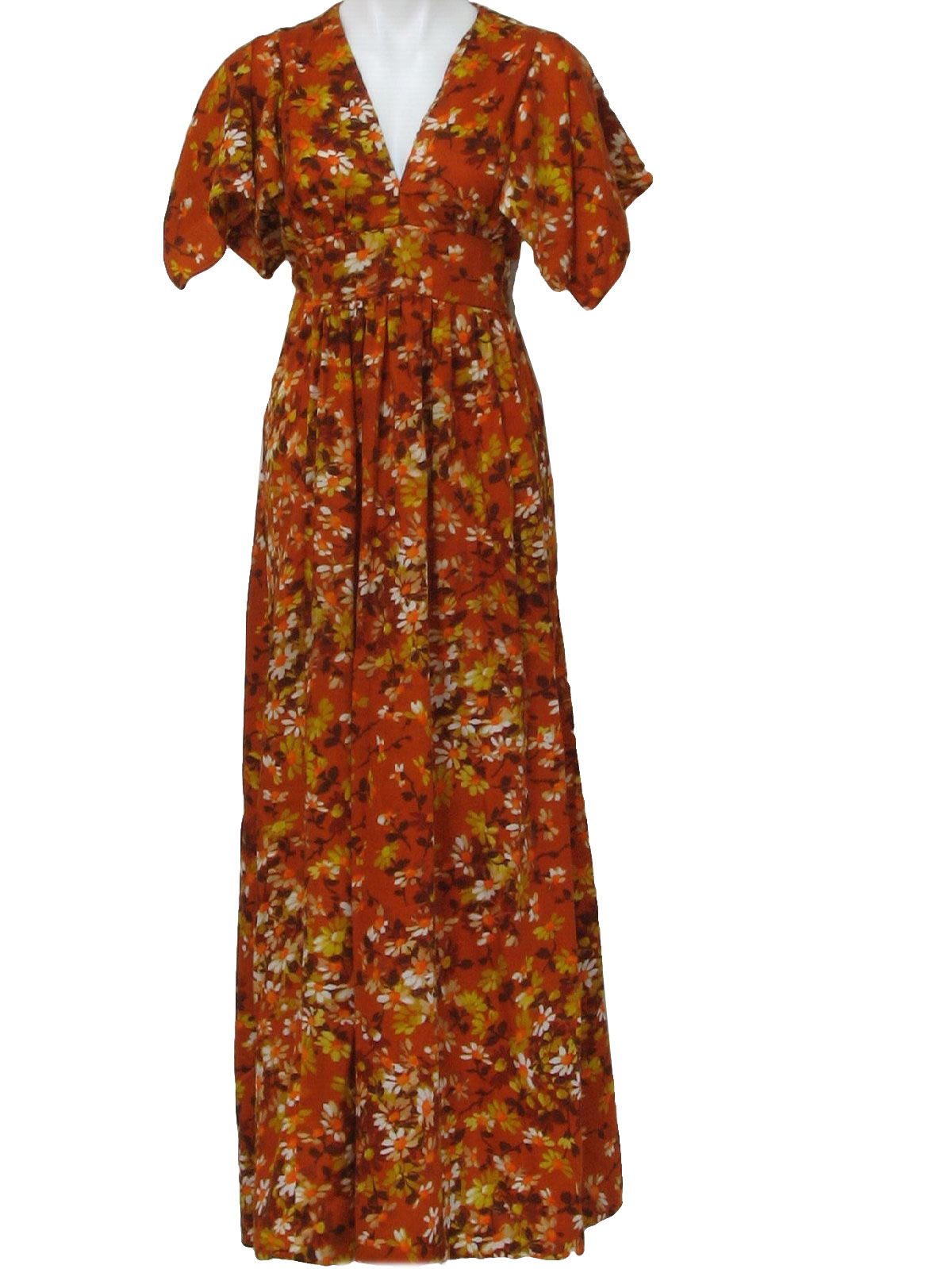 70s Vintage Dress: 70s -No Label- Womens floor length, bark cloth ...