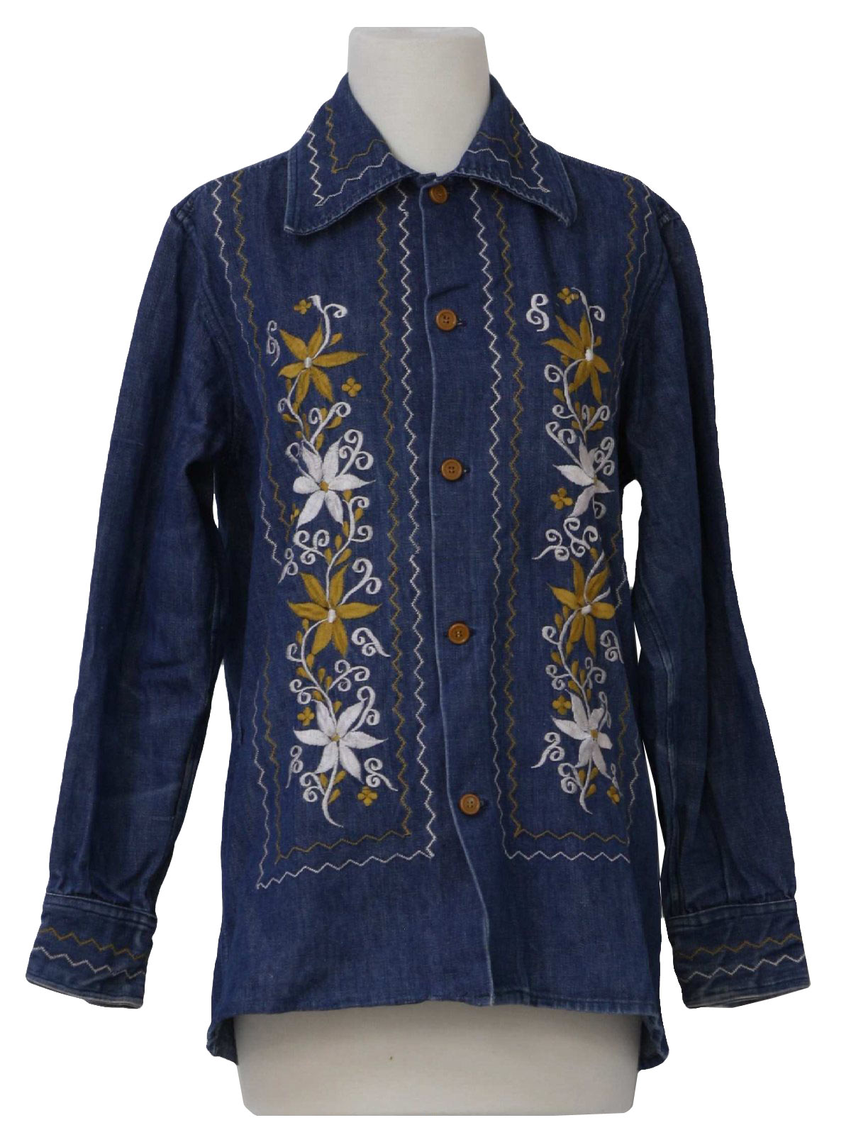 Vintage 1970's Jacket: 70s -Label Unreadable- Womens blue denim shirt ...