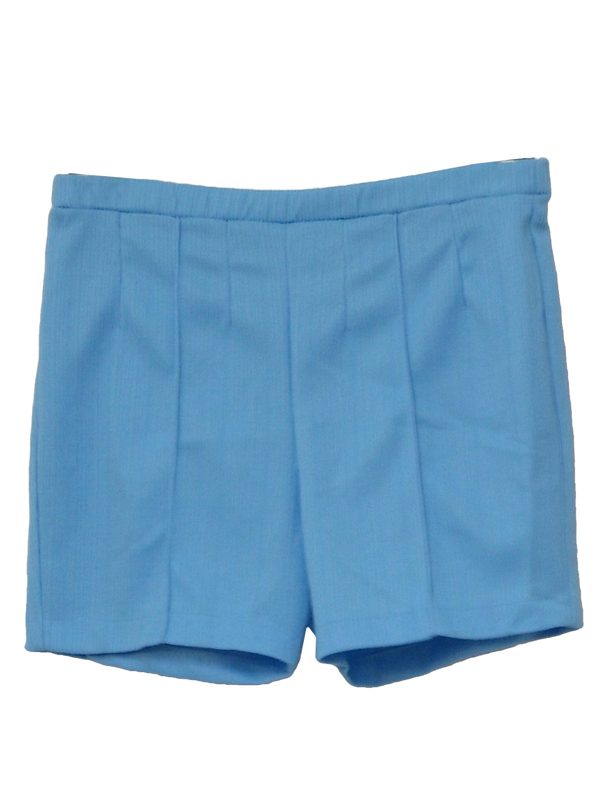 1970's Vintage Kmart Shorts: 70s -Kmart- Womens light blue textured  pinstripe style double knit polyester high waist shorts with darted rear  and piped down seam accenting.