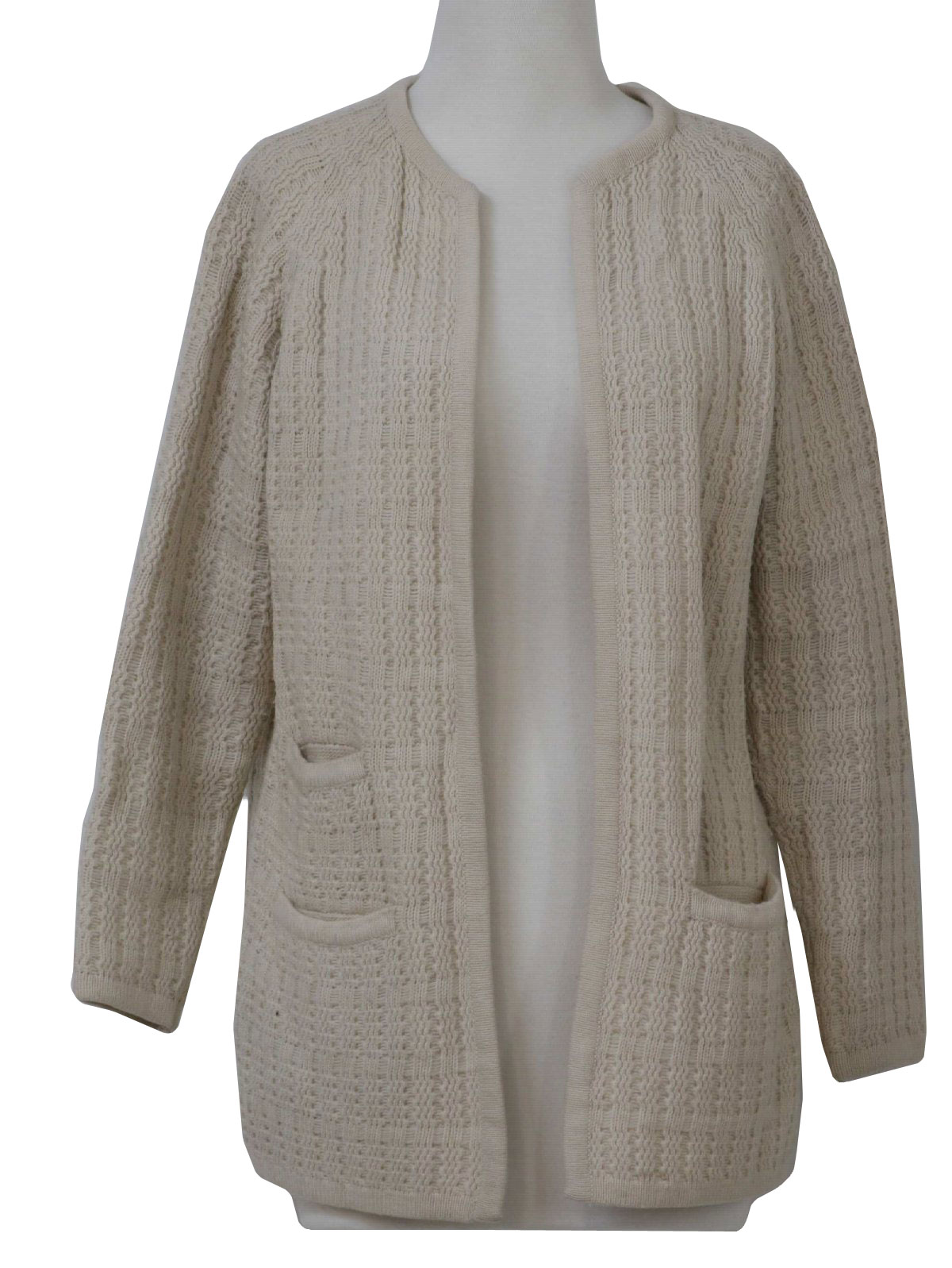 Seventies LeRoy Caridgan Sweater: 70 -LeRoy- Womens cream cable knit ...