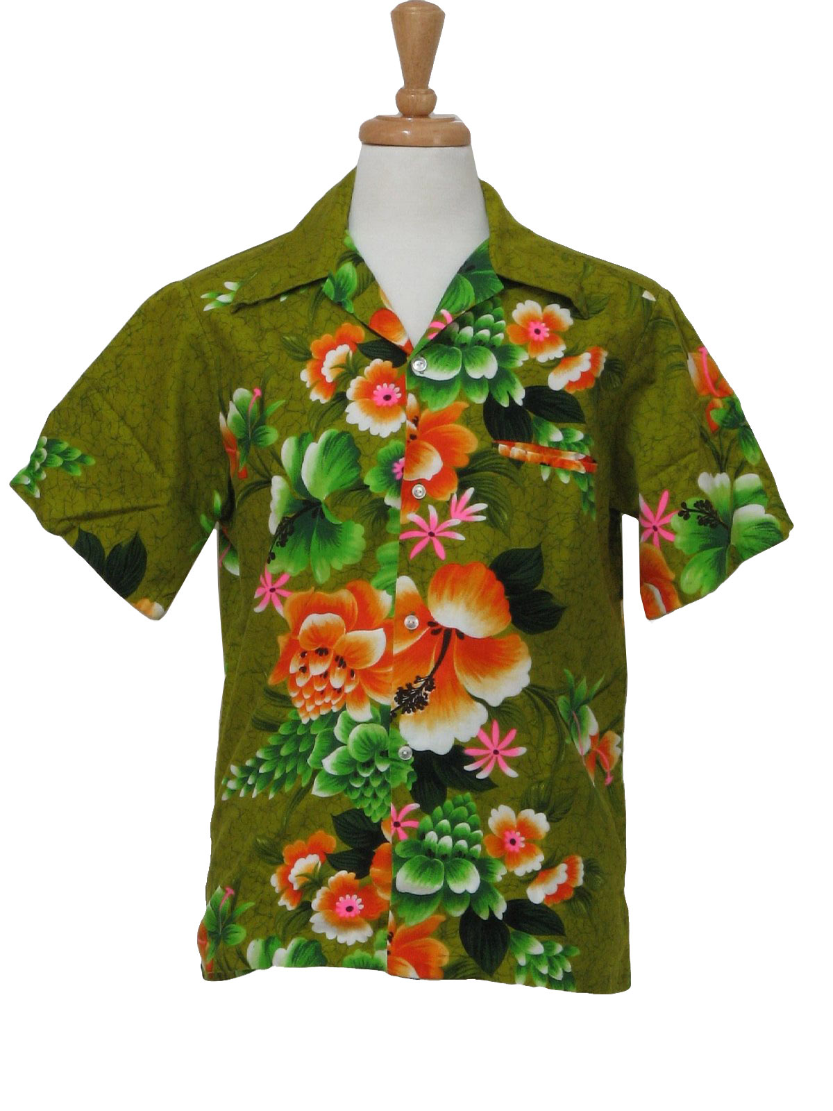 1960's Hawaiian Shirt (Penneys Hawaii): 60s -Penneys Hawaii- Mens olive ...
