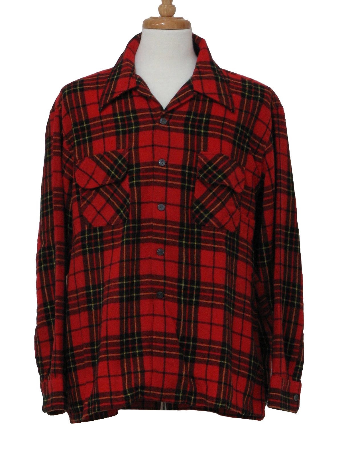 Vintage JC Penney 1970s Wool Shirt: 70s -JC Penney- Mens red, black and ...