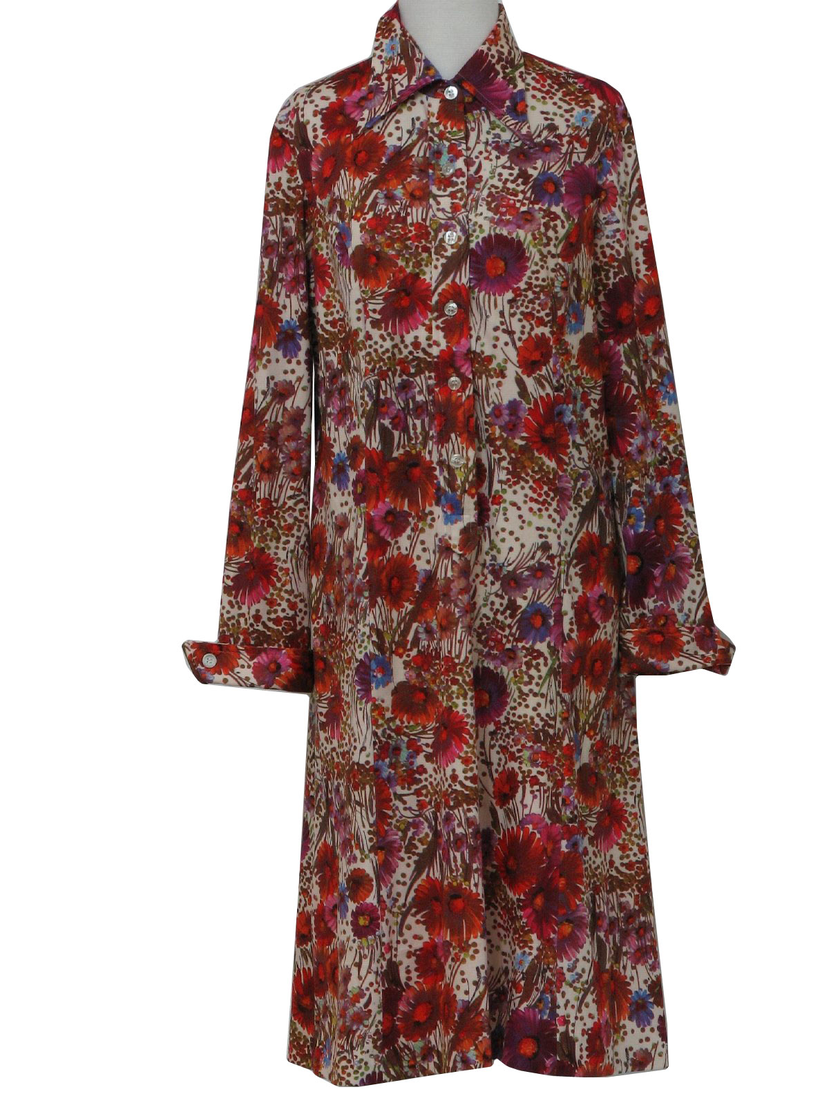 1970's Dress: 70s -No Label- Womens silky polyester mid-length dress ...