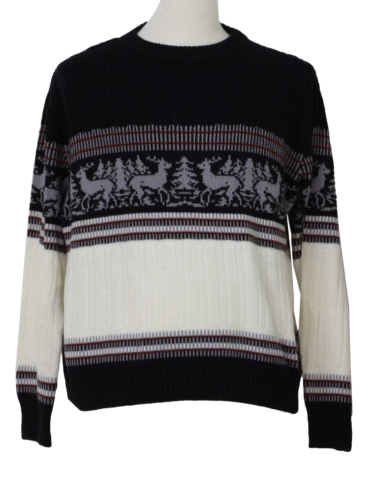 Vintage Care Label 1970s Sweater: 70s -Care Label- Mens black, white ...