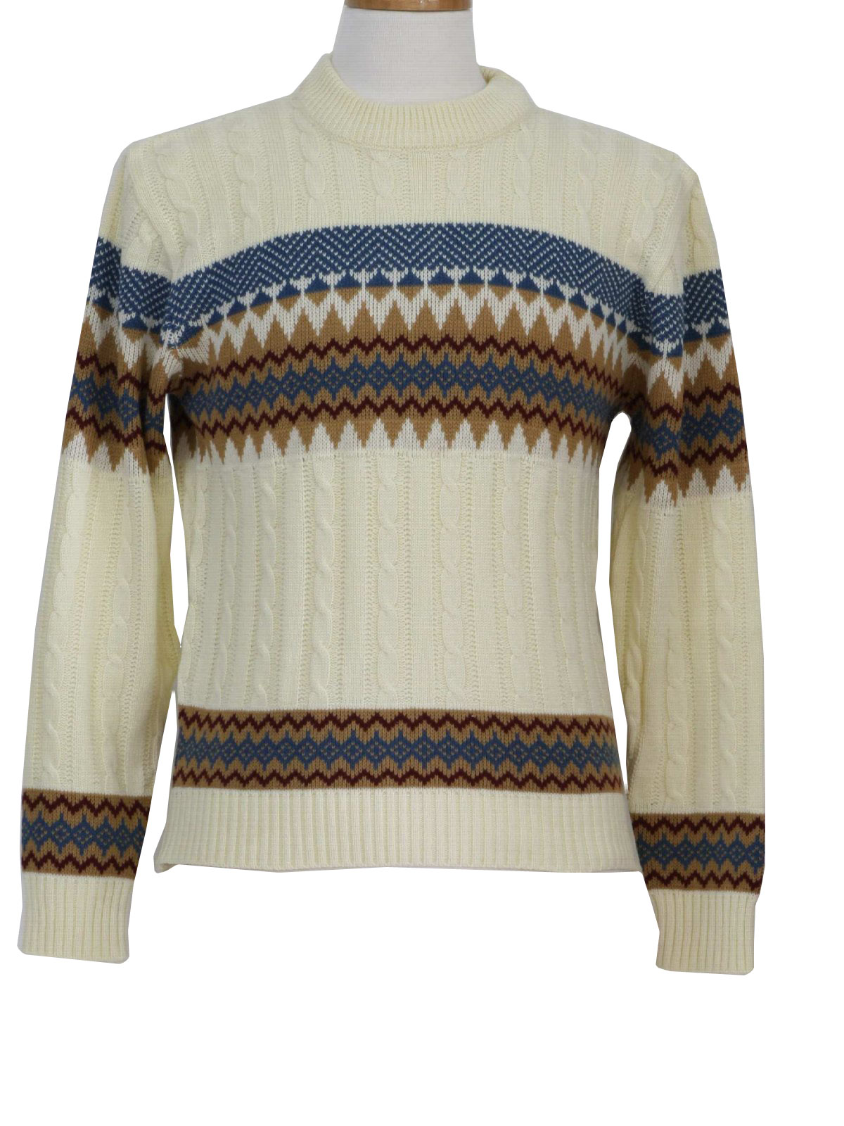 Retro 80's Sweater: 80s -Andhurst- Mens cream, blue, tan and wine ...