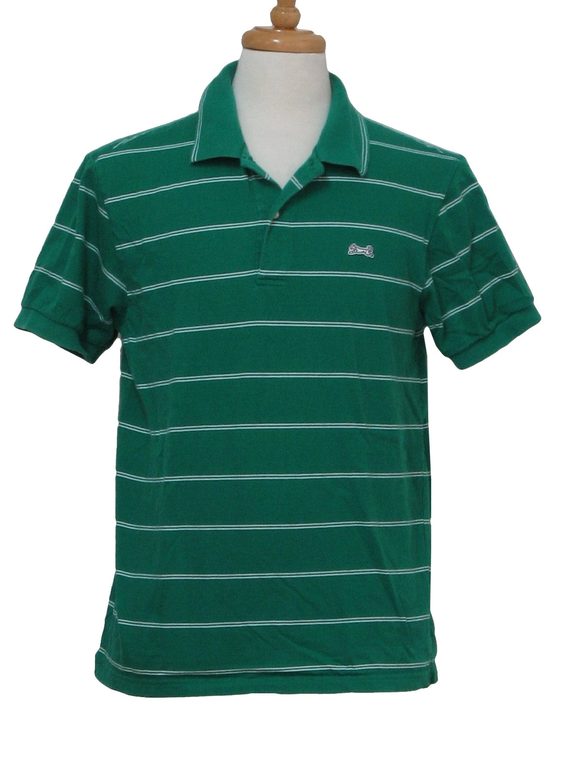 1980's Retro Shirt: 80s -LeTigre- Mens green and white horizontal ...