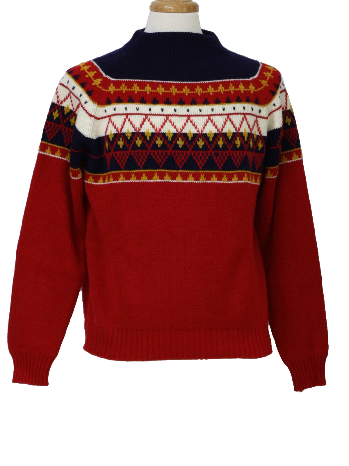 1970's Retro Sweater: 70s -JC Penney- Mens red, navy and white ...