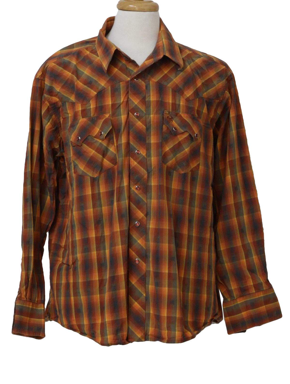 90s Retro Western Shirt: 90s -Wrangler- Mens shaded orange, yellow ...