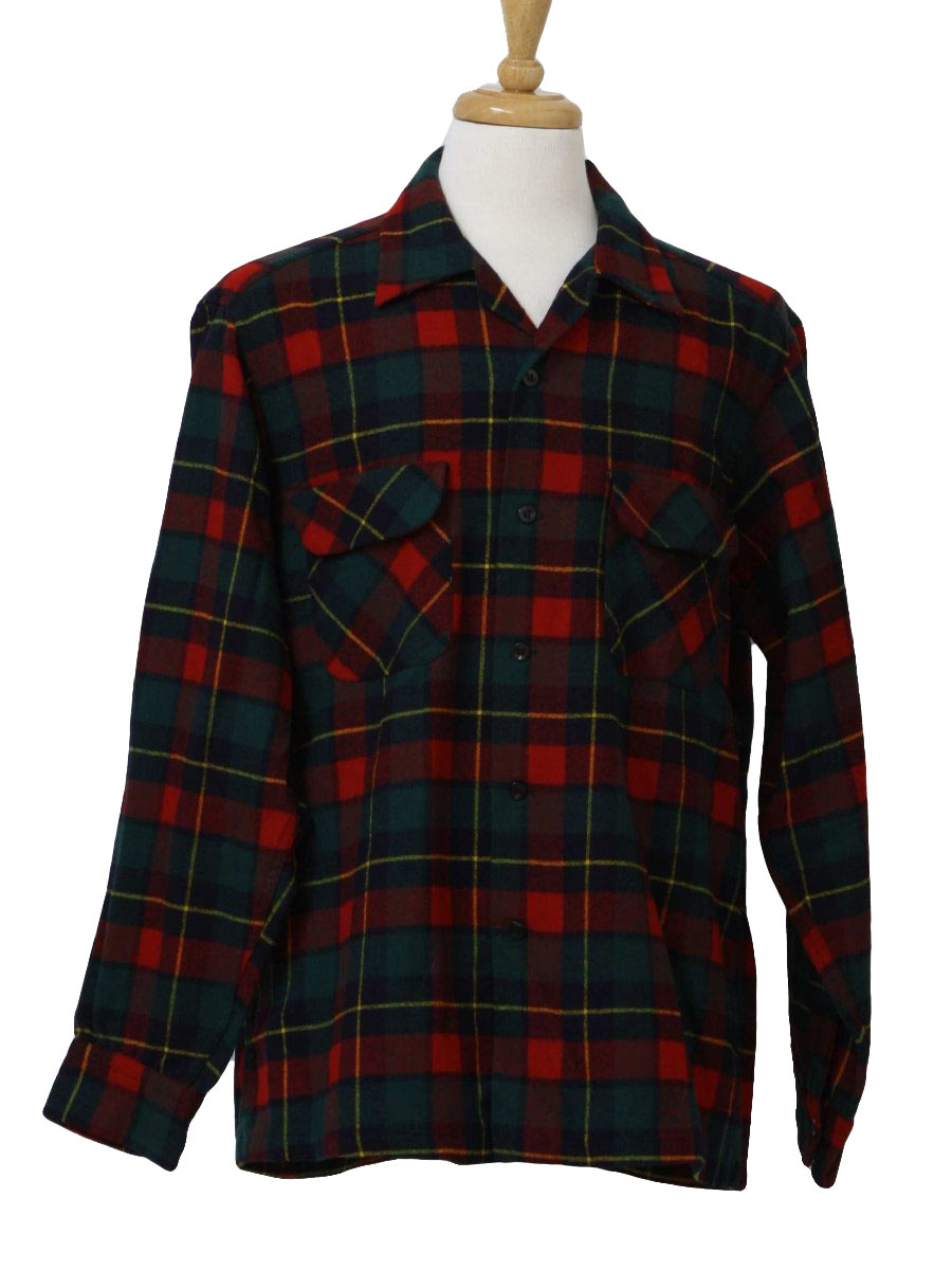 Retro Fifties Wool Shirt: 50s -Pendleton- Mens red, green, yellow