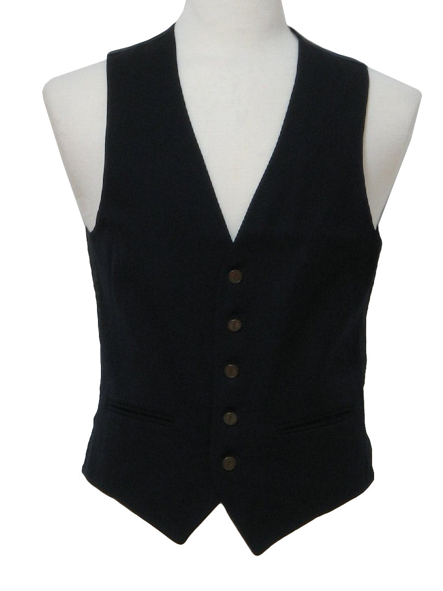 Vintage 1980 s Suit 80s Yves Saint Laurent Mens black polyester blend suit vest with five gold tone button front closure v neckline flat back and two lower pockets
