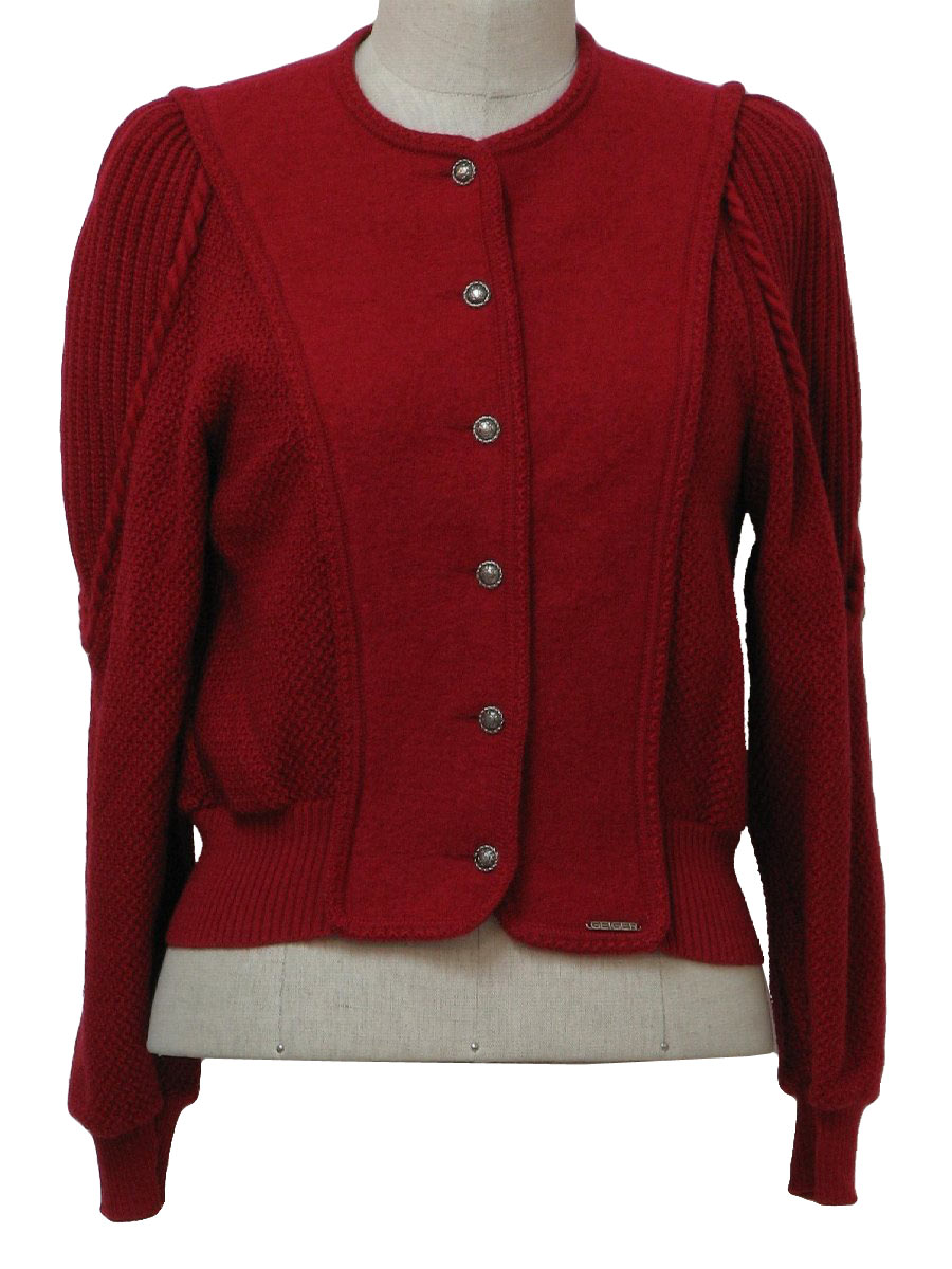 Eighties Vintage Sweater: 80s -Geiger- Womens cranberry boiled wool ...
